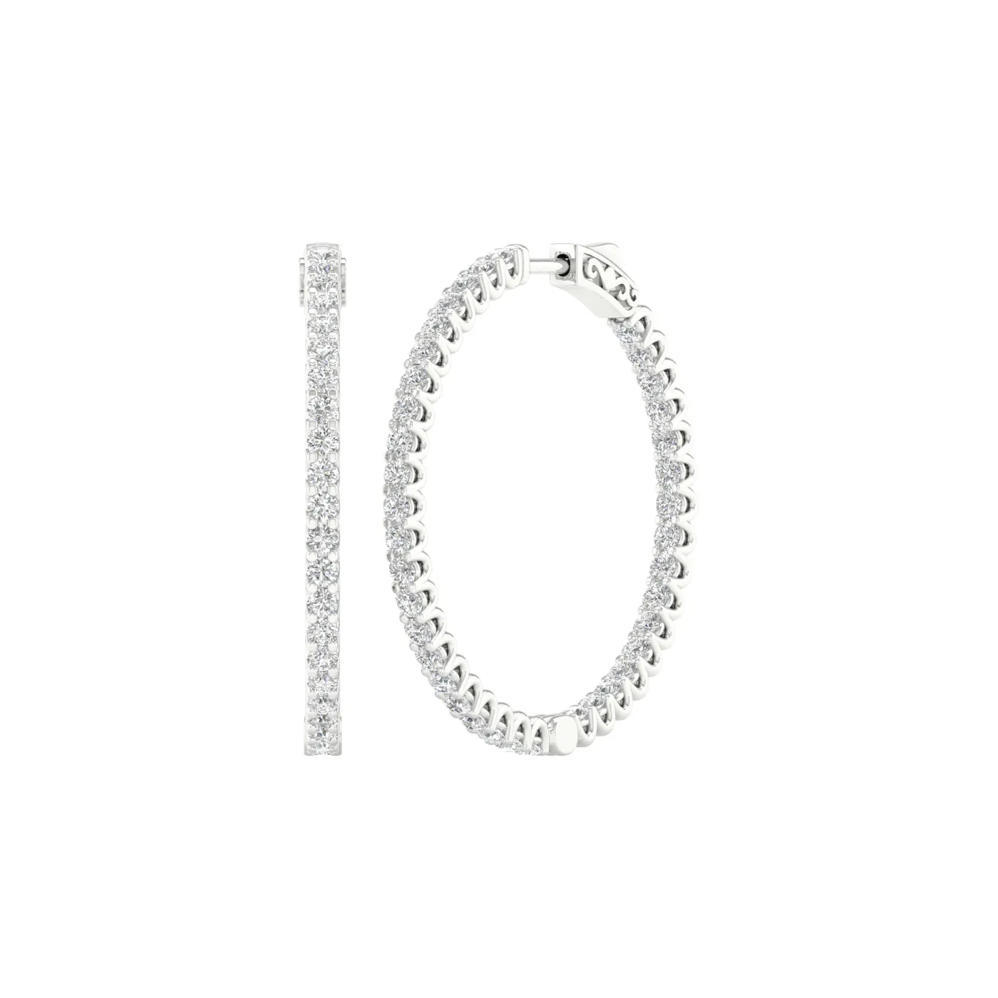 4 Carat Round Lab Grown Diamond 14K Gold Inside Out Hoop Earrings