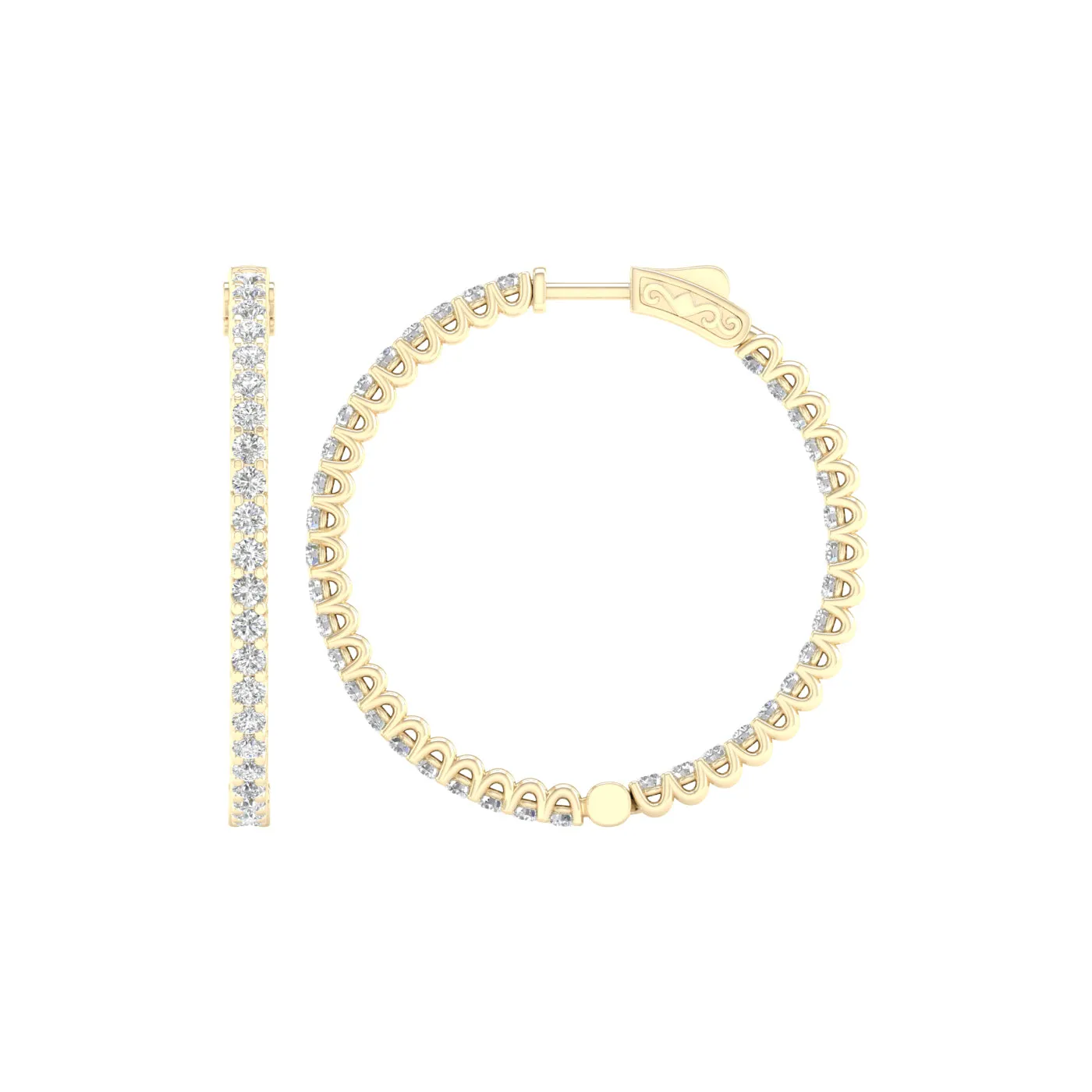 4 Carat Round Lab Grown Diamond 14K Gold Inside Out Hoop Earrings