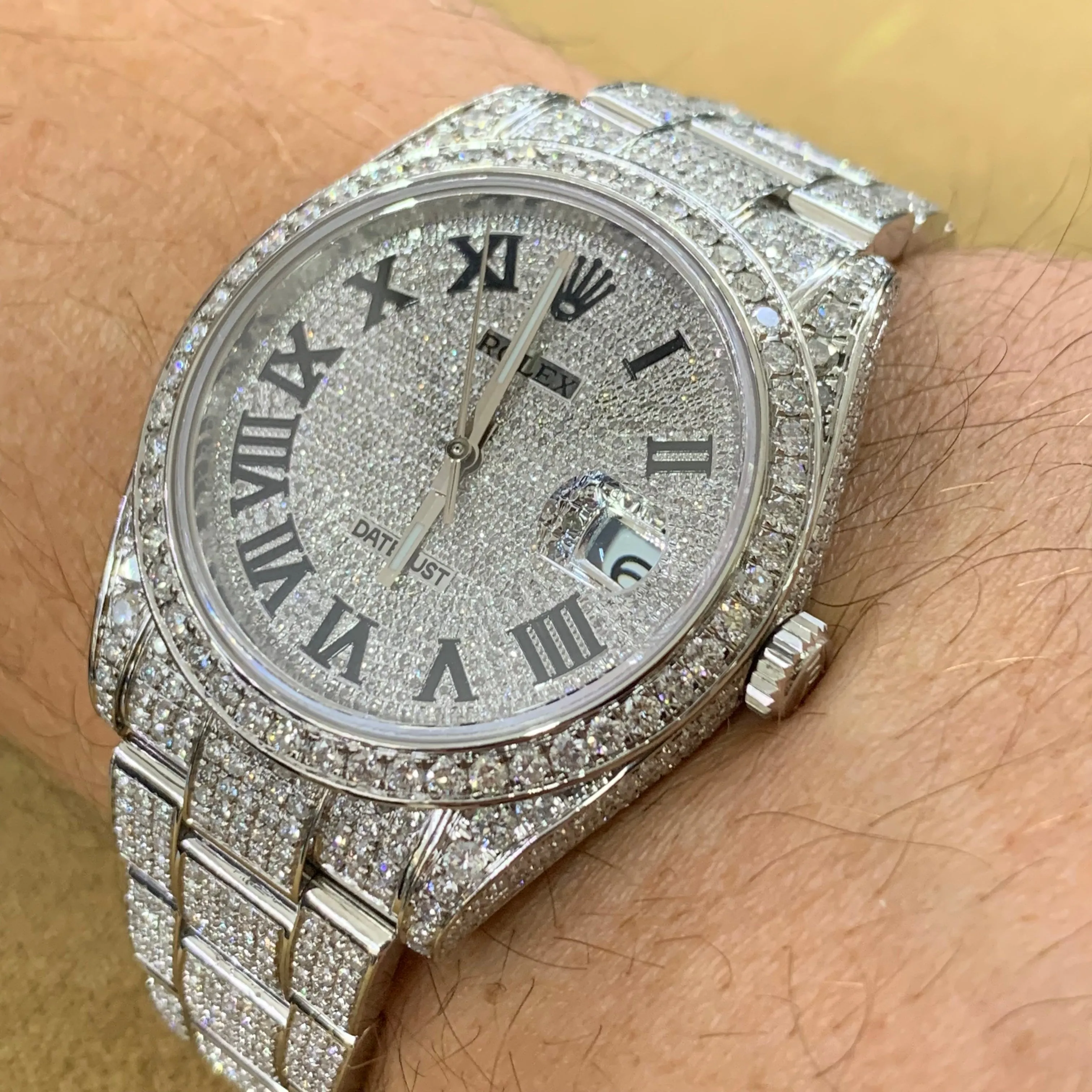 41mm Iced Out Rolex Watch with Stainless Steel Oyster Bracelet