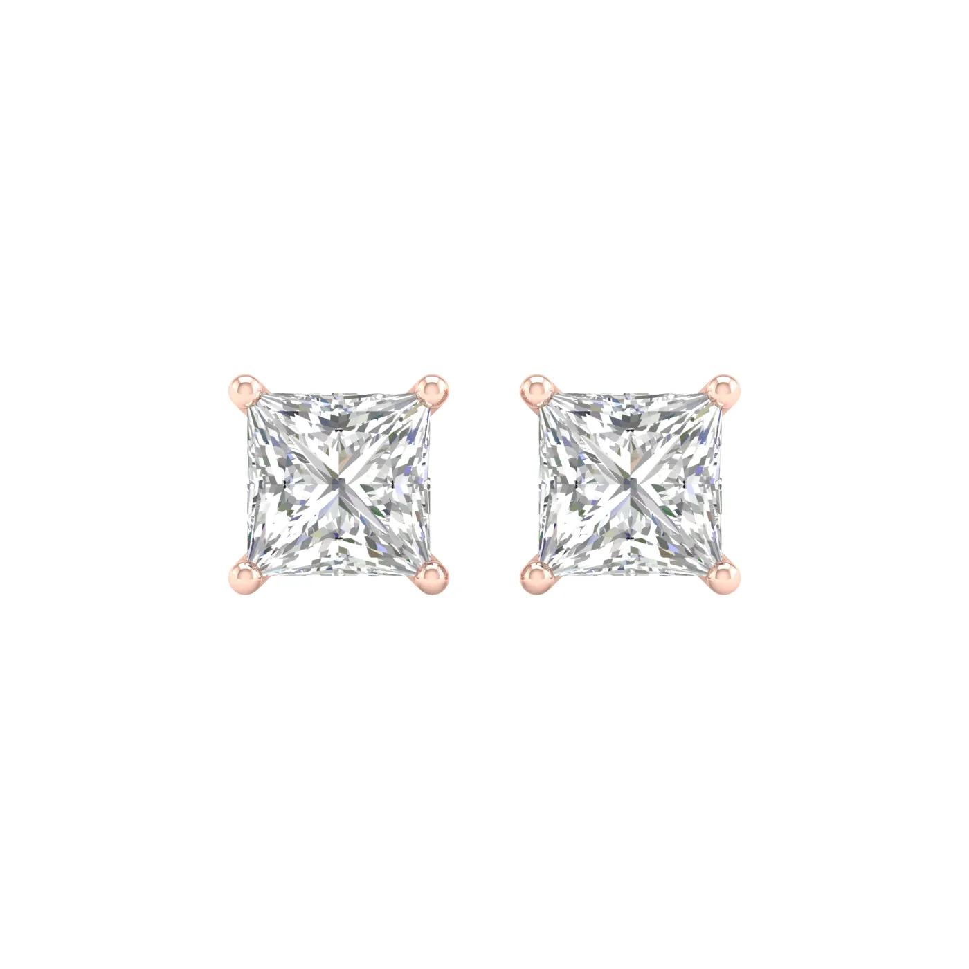 5 Carat Princess Lab Grown Diamond 14K Gold Solitaire Stud Earrings