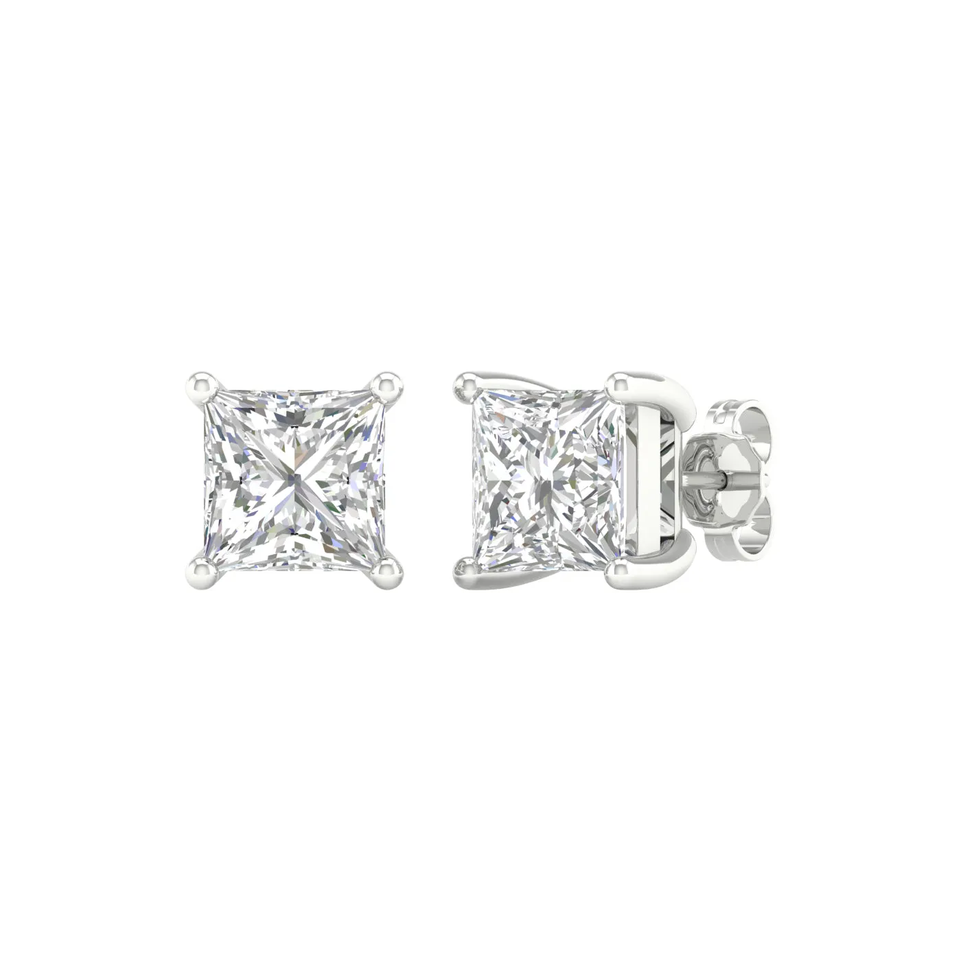 5 Carat Princess Lab Grown Diamond 14K Gold Solitaire Stud Earrings