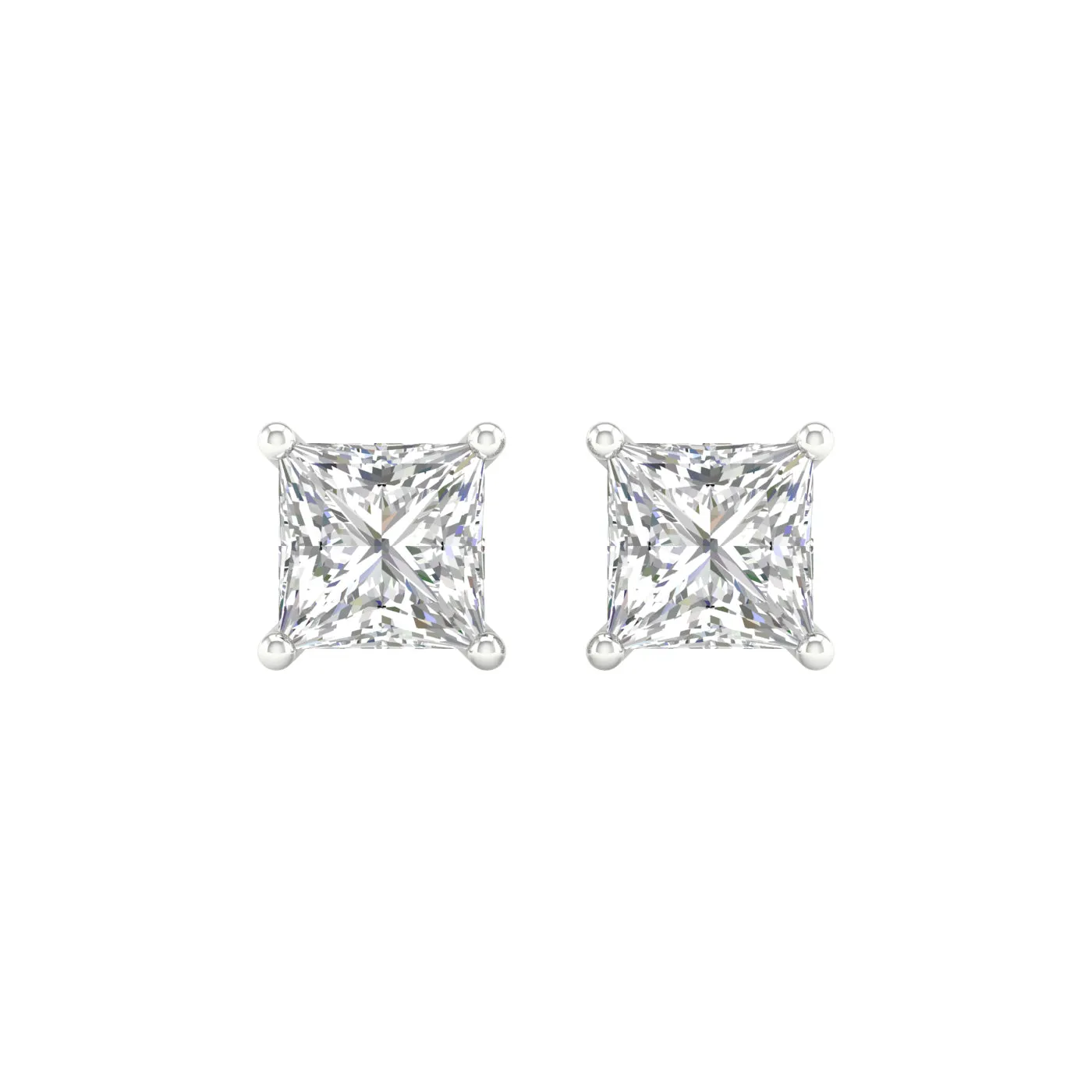 5 Carat Princess Lab Grown Diamond 14K Gold Solitaire Stud Earrings