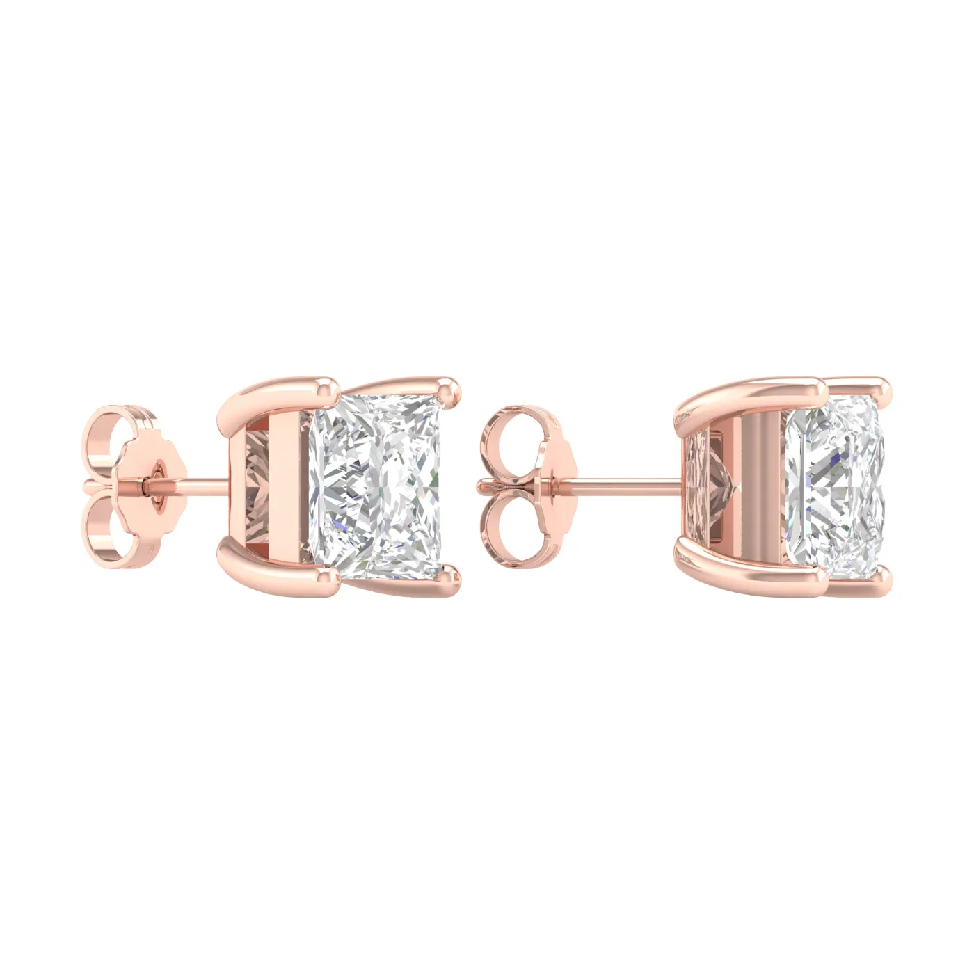 5 Carat Princess Lab Grown Diamond 14K Gold Solitaire Stud Earrings