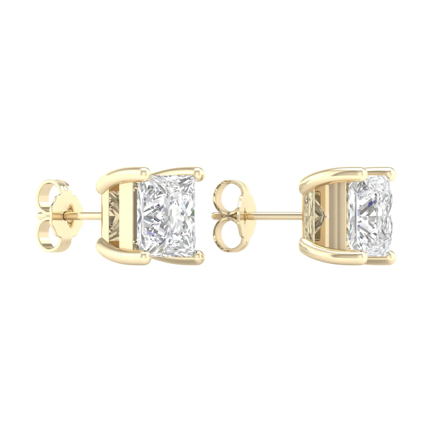 5 Carat Princess Lab Grown Diamond 14K Gold Solitaire Stud Earrings