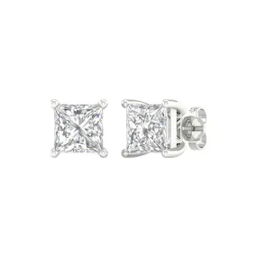 5 Carat Princess Lab Grown Diamond 14K Gold Solitaire Stud Earrings