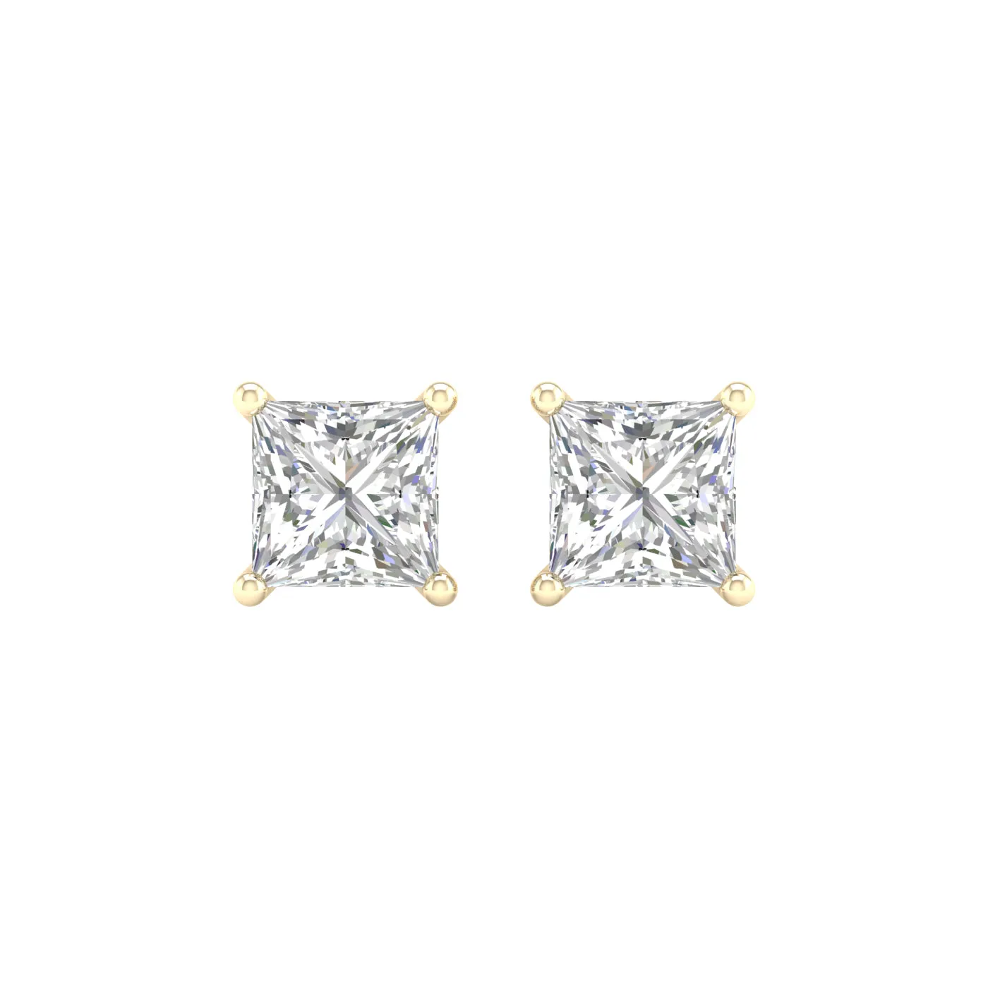 5 Carat Princess Lab Grown Diamond 14K Gold Solitaire Stud Earrings