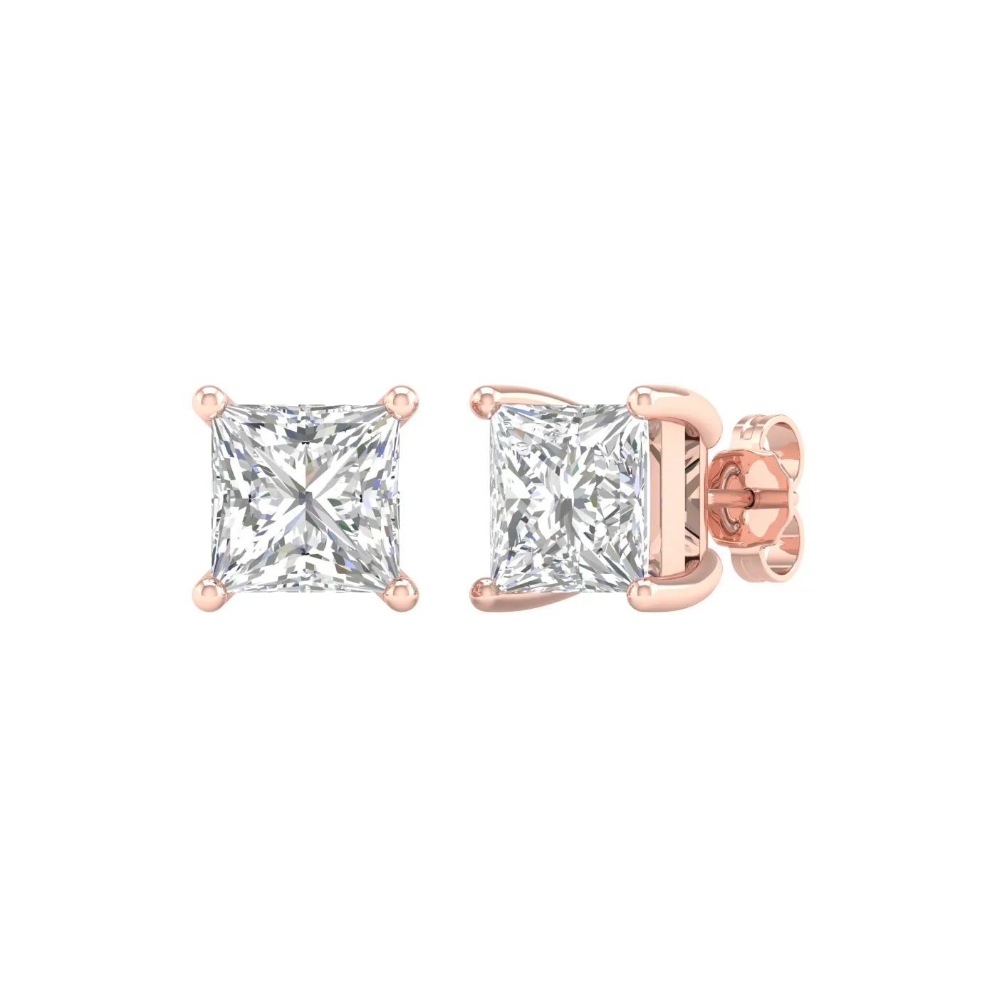 5 Carat Princess Lab Grown Diamond 14K Gold Solitaire Stud Earrings