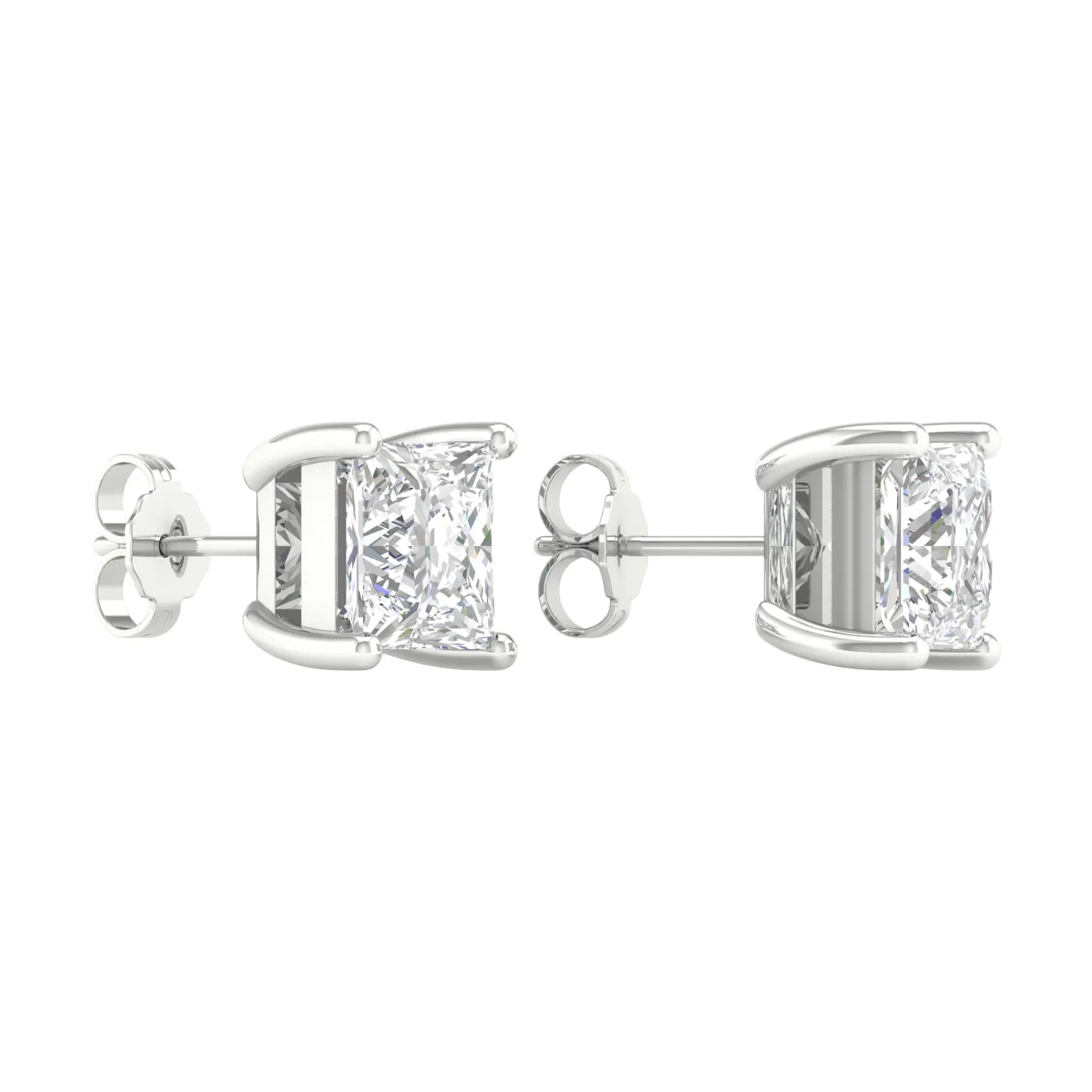 5 Carat Princess Lab Grown Diamond 14K Gold Solitaire Stud Earrings