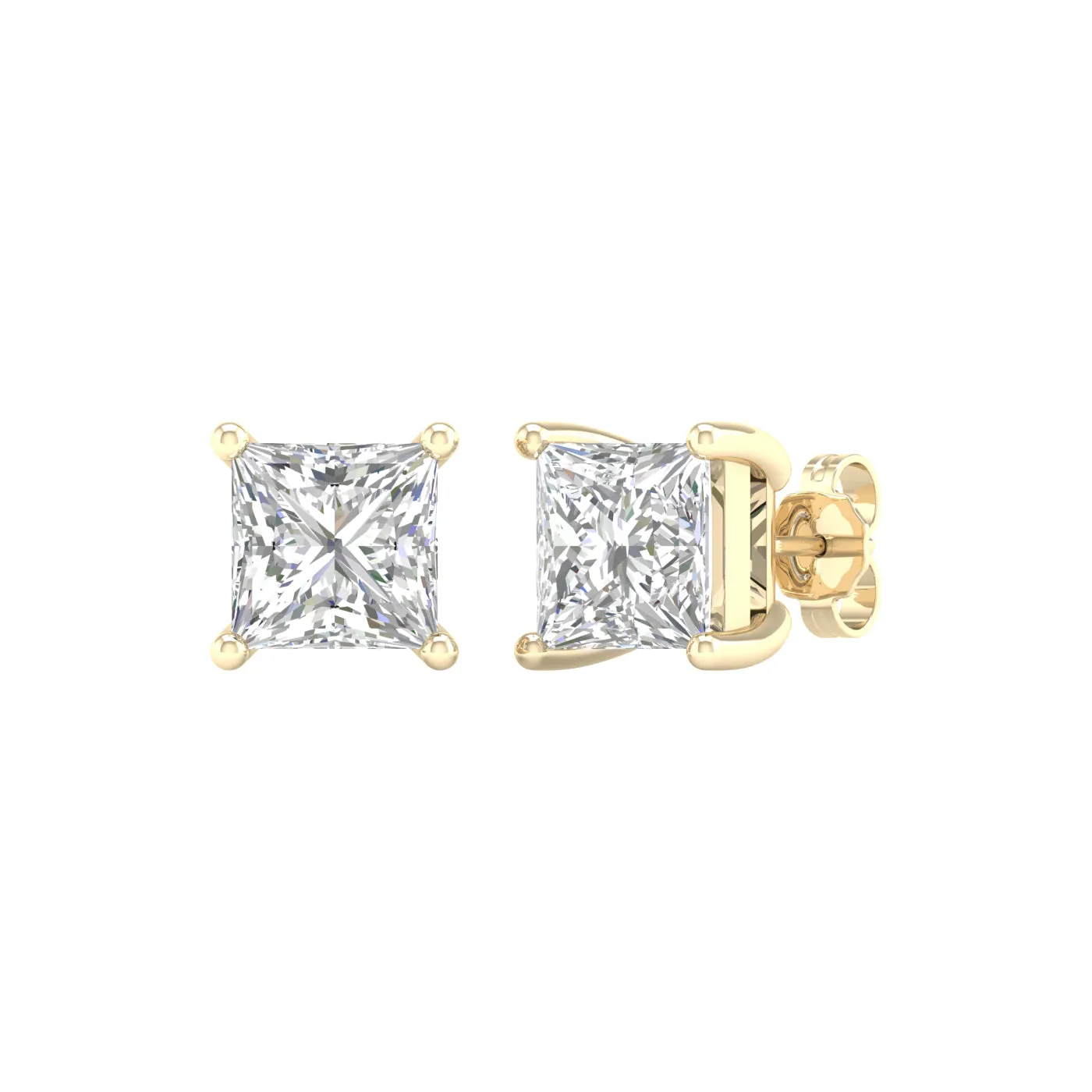 5 Carat Princess Lab Grown Diamond 14K Gold Solitaire Stud Earrings