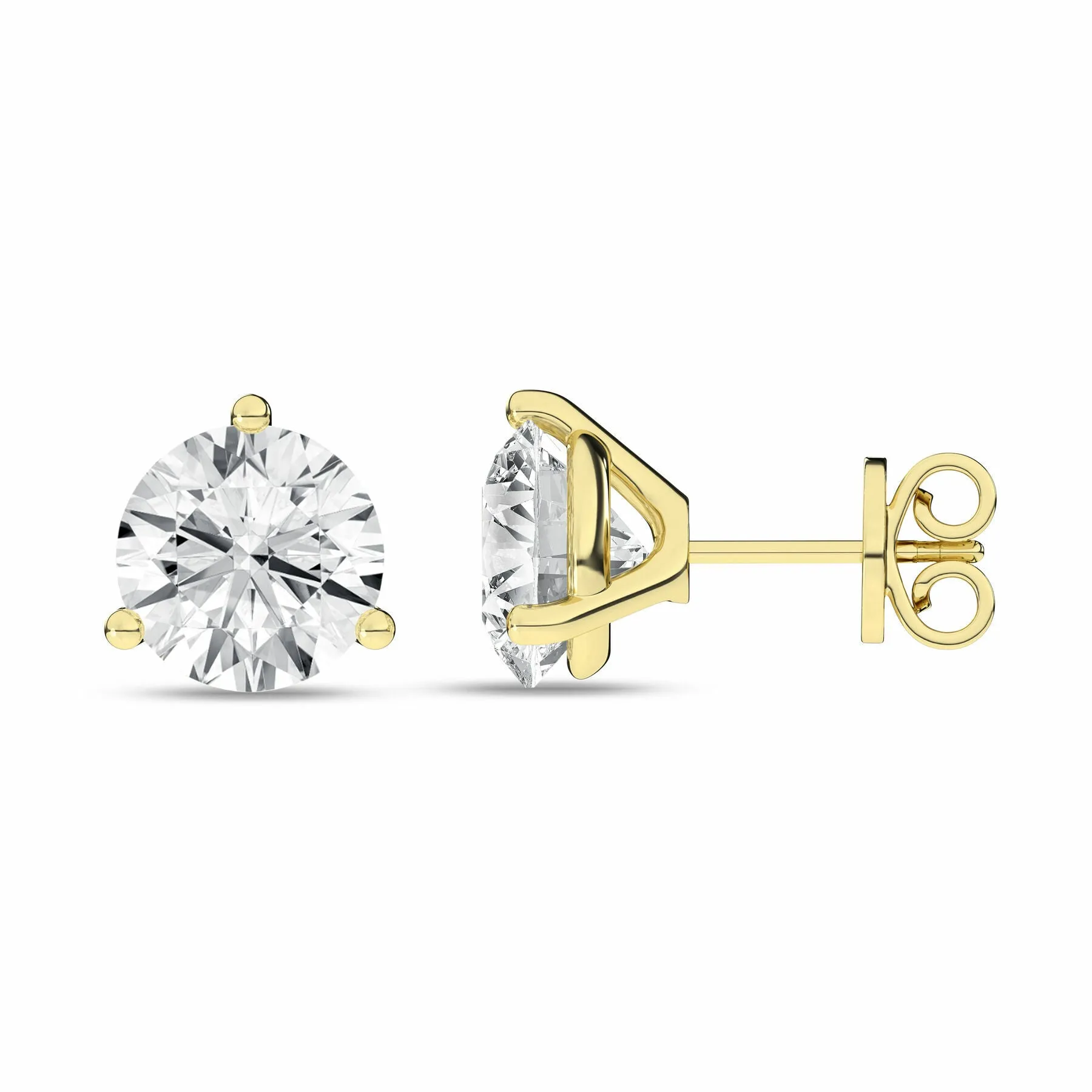 5 Carat Round Lab Grown Diamond 14K Gold 3 Prong Martini Solitaire Stud Earrings