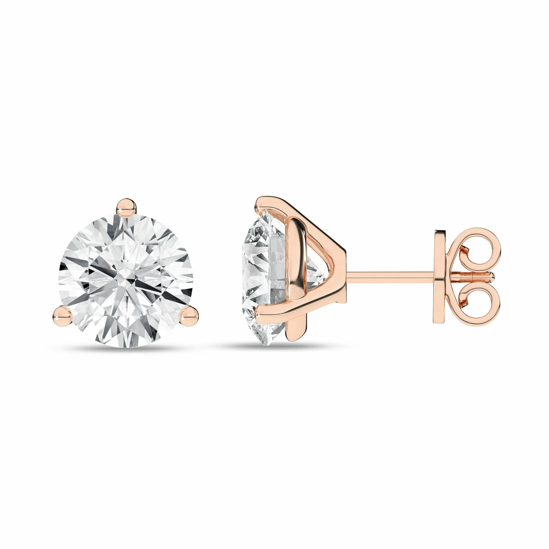 5 Carat Round Lab Grown Diamond 14K Gold 3 Prong Martini Solitaire Stud Earrings