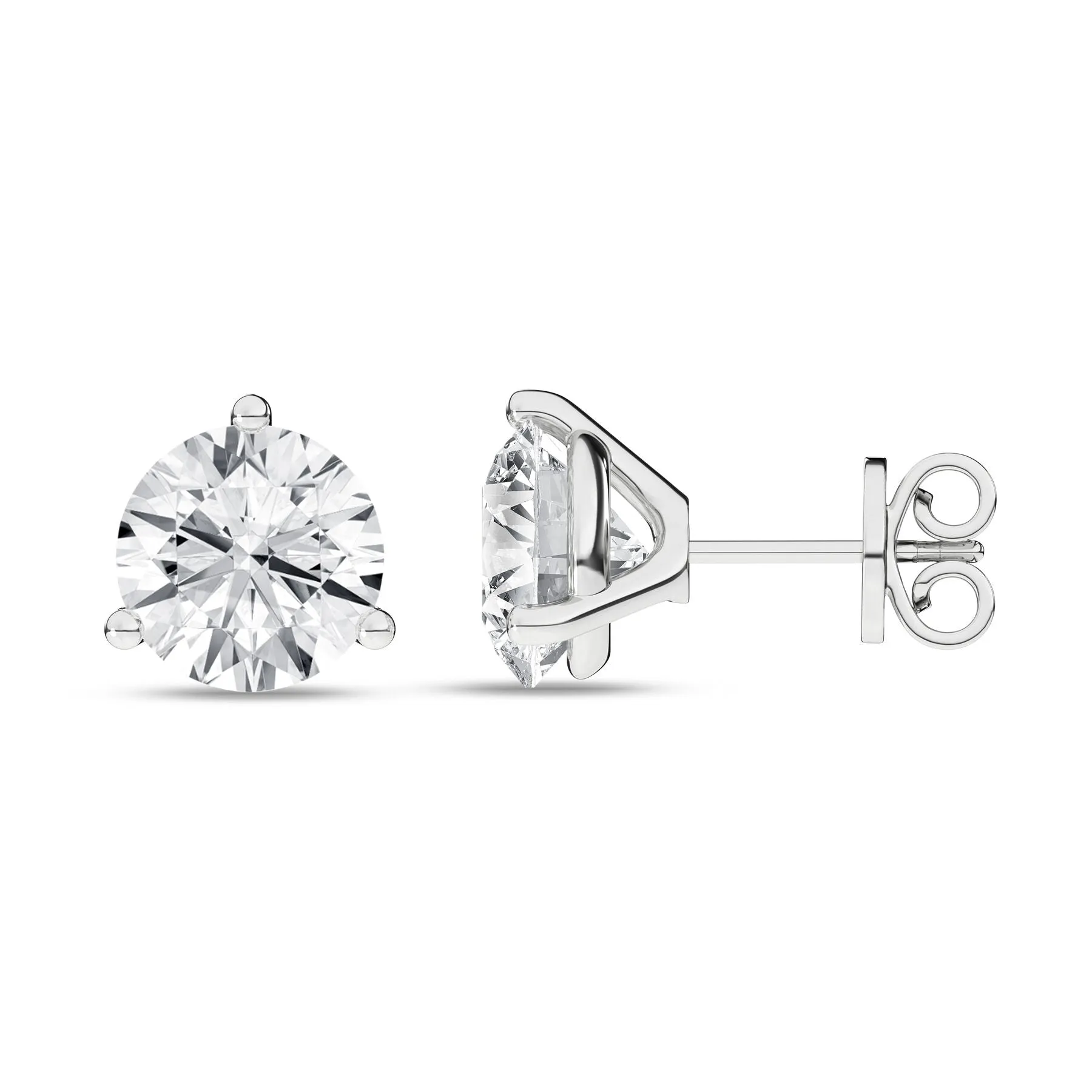 5 Carat Round Lab Grown Diamond 14K Gold 3 Prong Martini Solitaire Stud Earrings