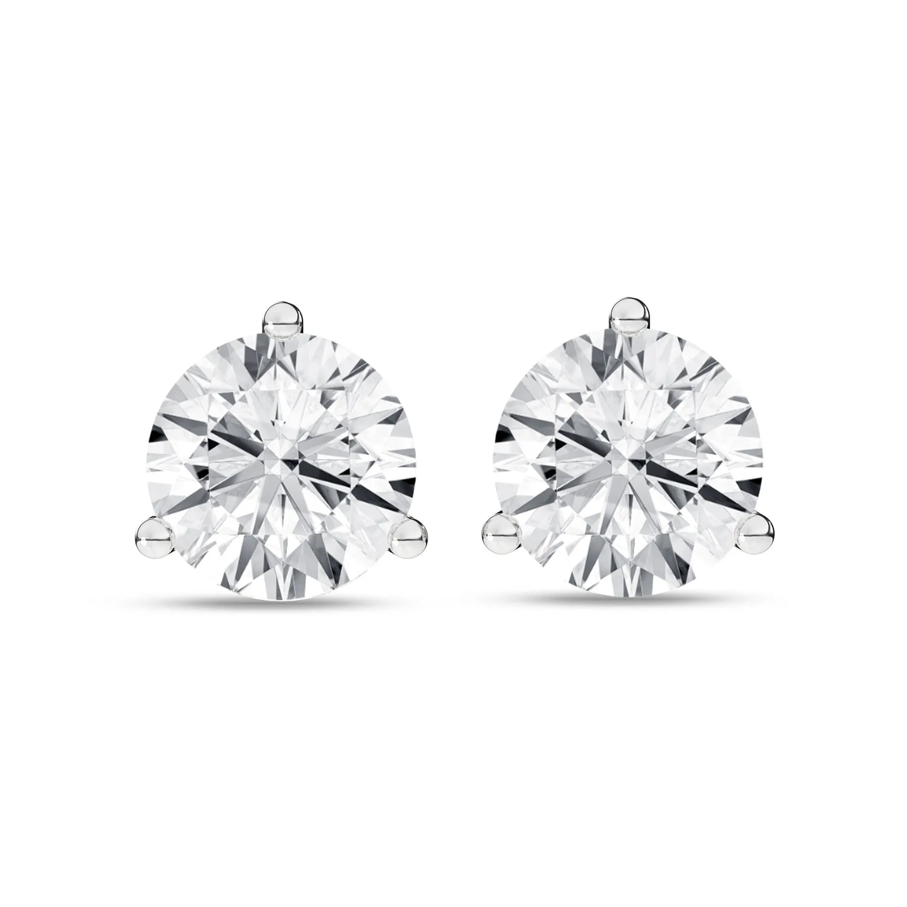 5 Carat Round Lab Grown Diamond 14K Gold 3 Prong Martini Solitaire Stud Earrings
