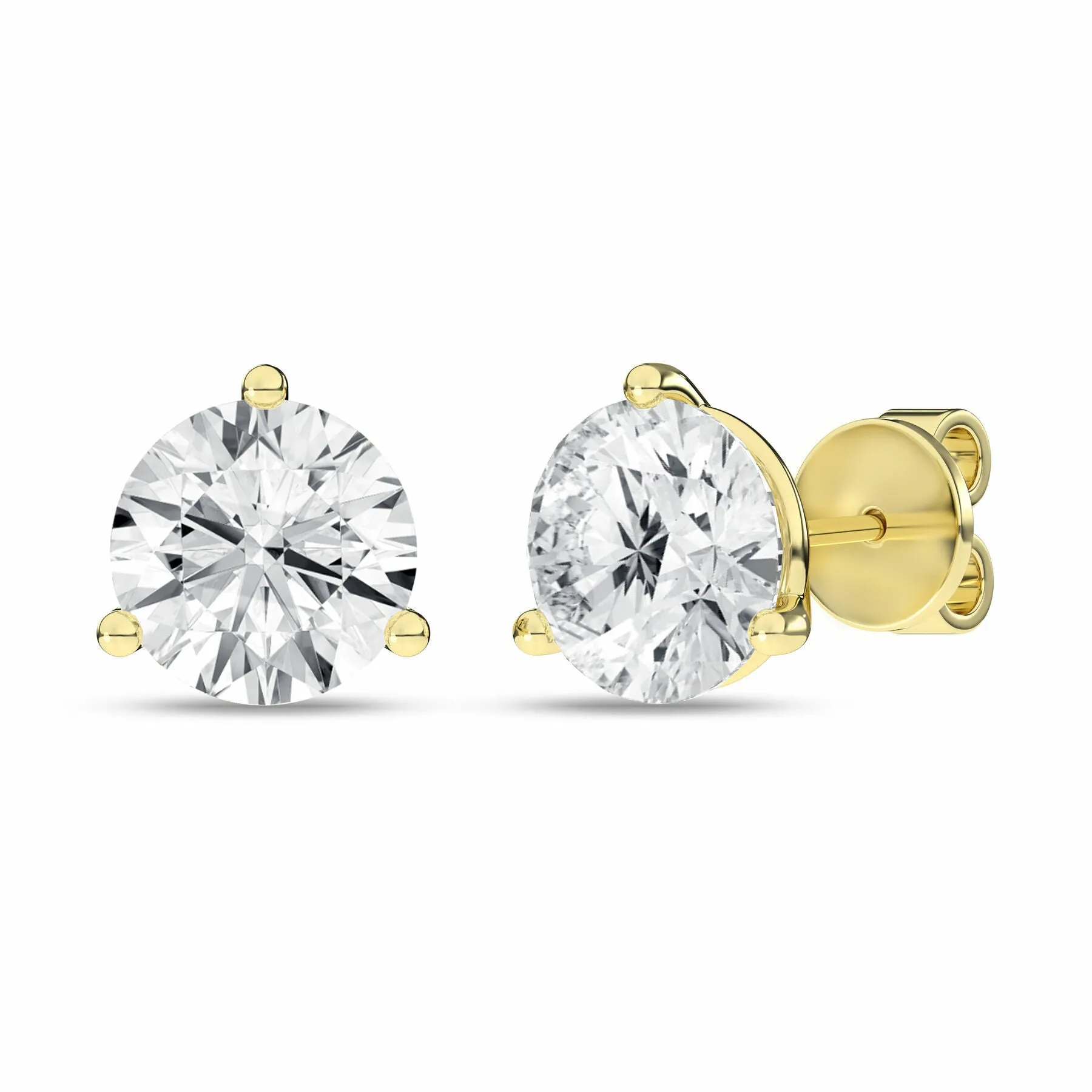 5 Carat Round Lab Grown Diamond 14K Gold 3 Prong Martini Solitaire Stud Earrings