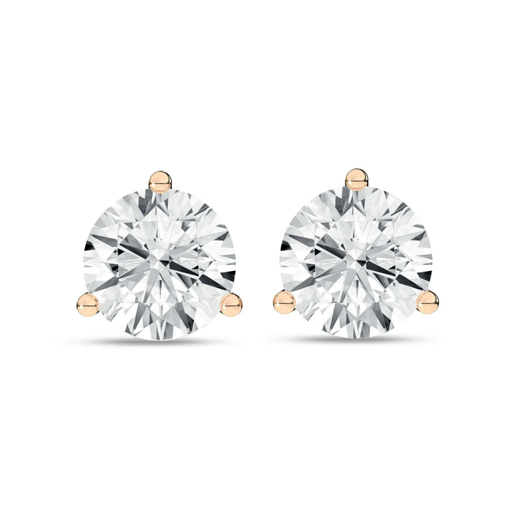 5 Carat Round Lab Grown Diamond 14K Gold 3 Prong Martini Solitaire Stud Earrings