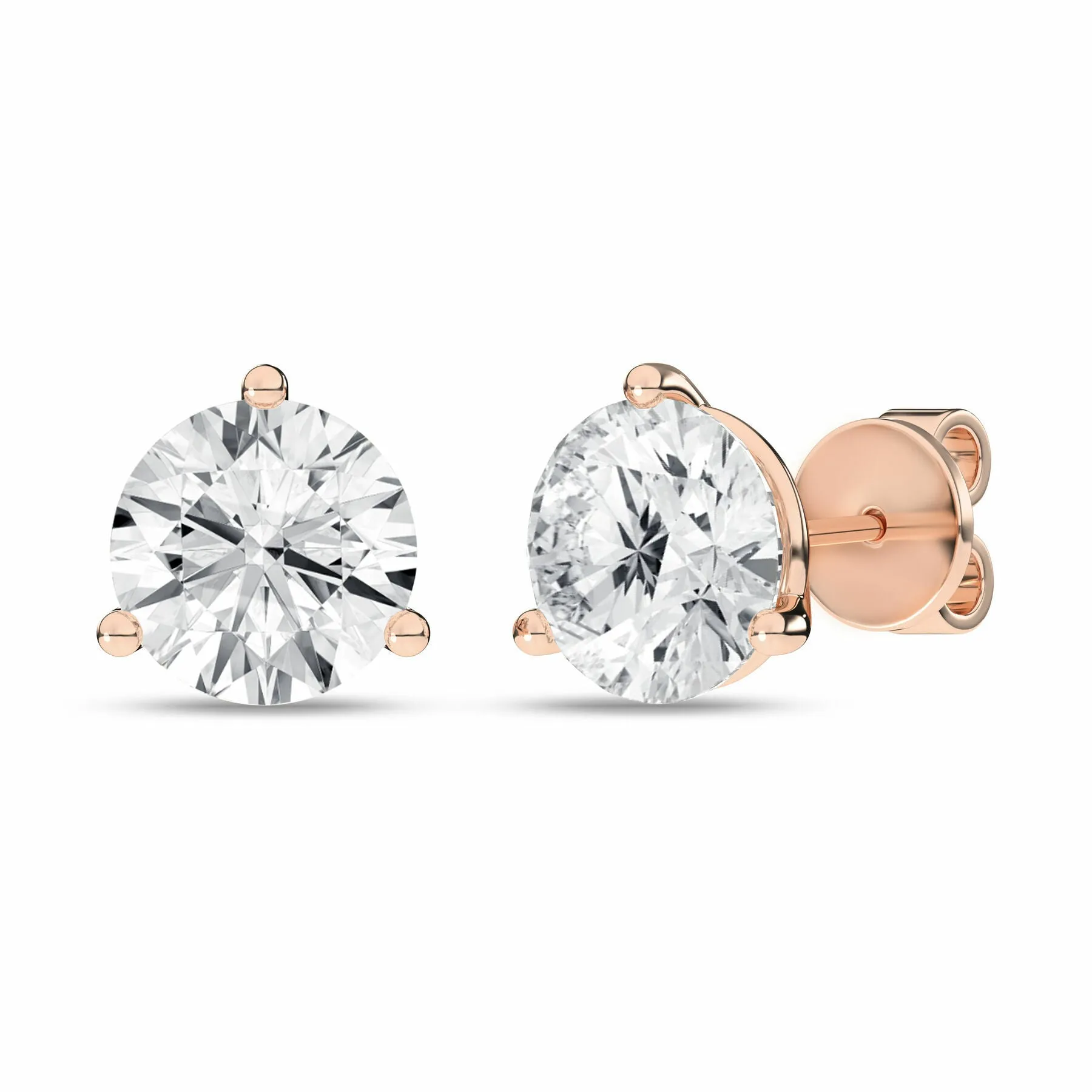 5 Carat Round Lab Grown Diamond 14K Gold 3 Prong Martini Solitaire Stud Earrings
