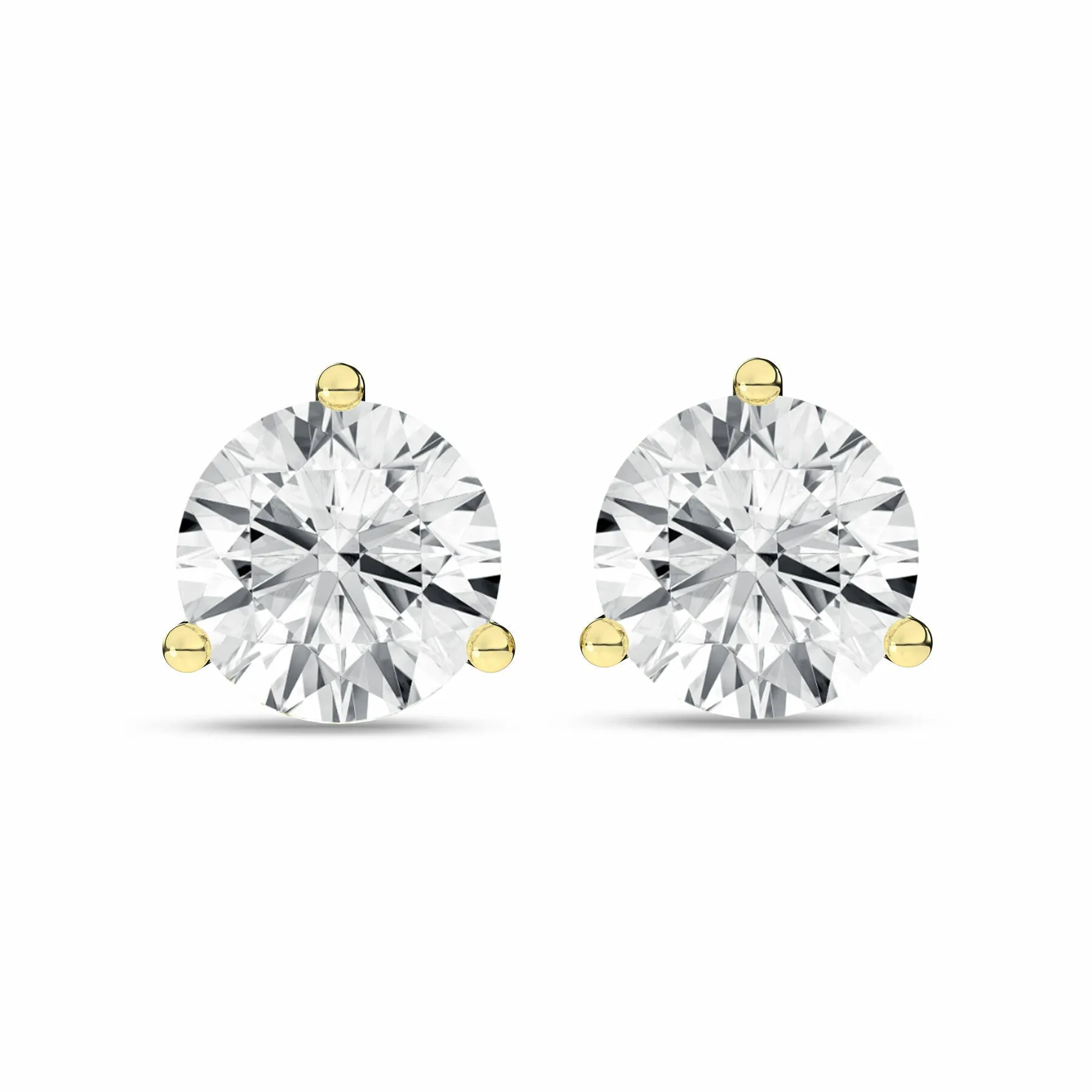 5 Carat Round Lab Grown Diamond 14K Gold 3 Prong Martini Solitaire Stud Earrings