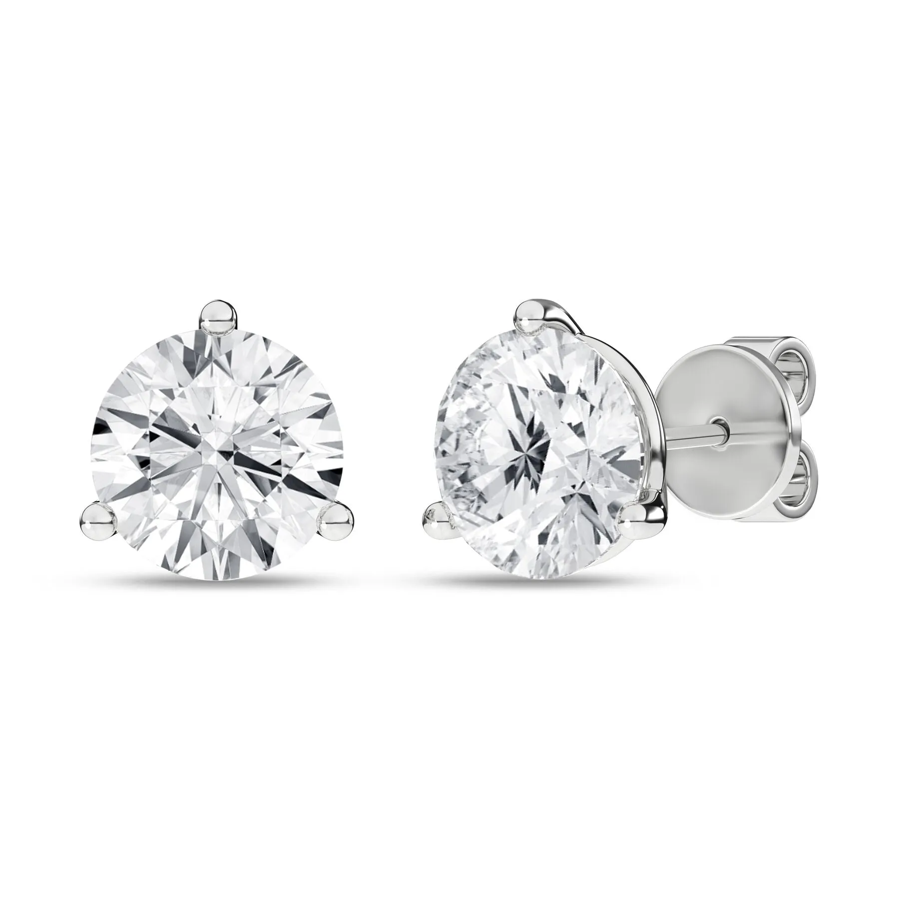 5 Carat Round Lab Grown Diamond 14K Gold 3 Prong Martini Solitaire Stud Earrings