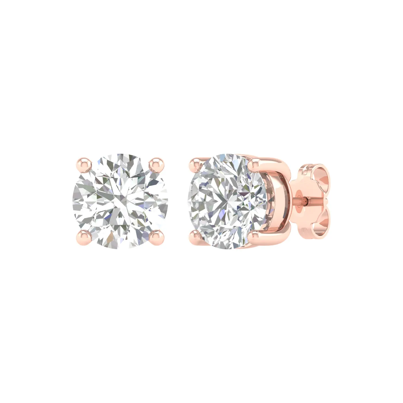 5 Carat Round Lab Grown Diamond 14K Gold Solitaire Stud Earrings