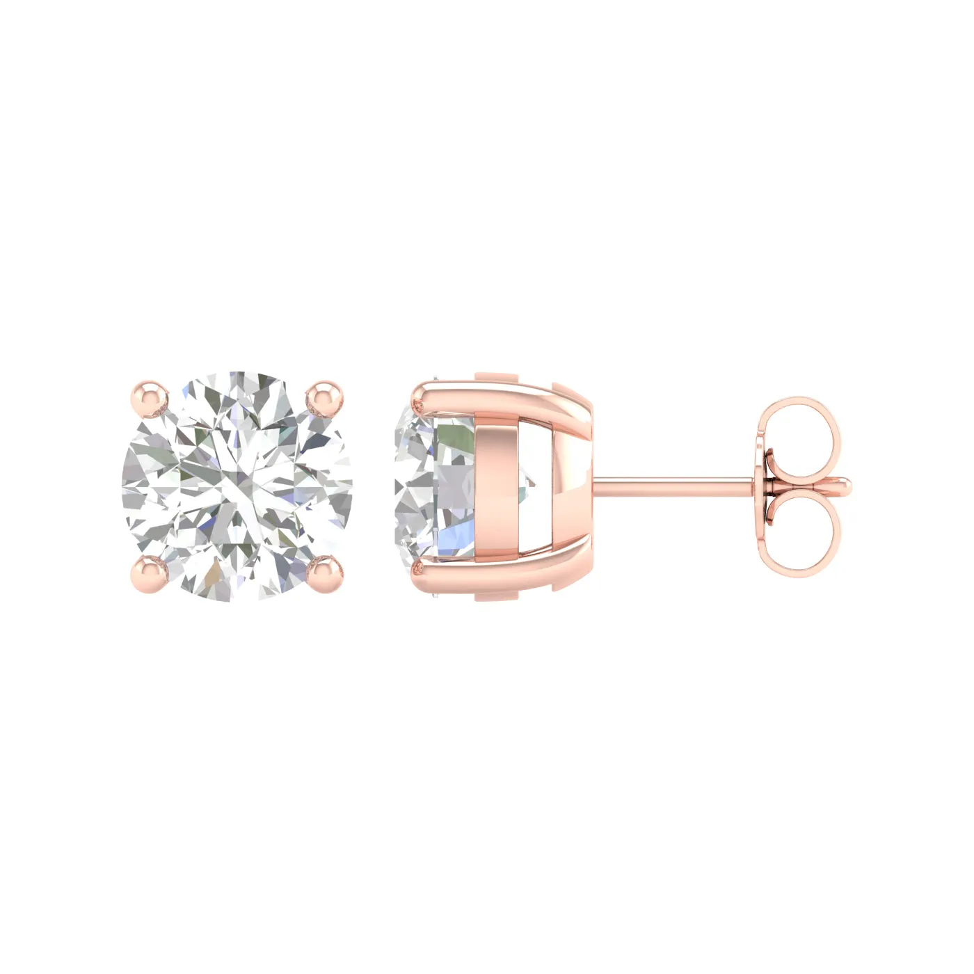 5 Carat Round Lab Grown Diamond 14K Gold Solitaire Stud Earrings