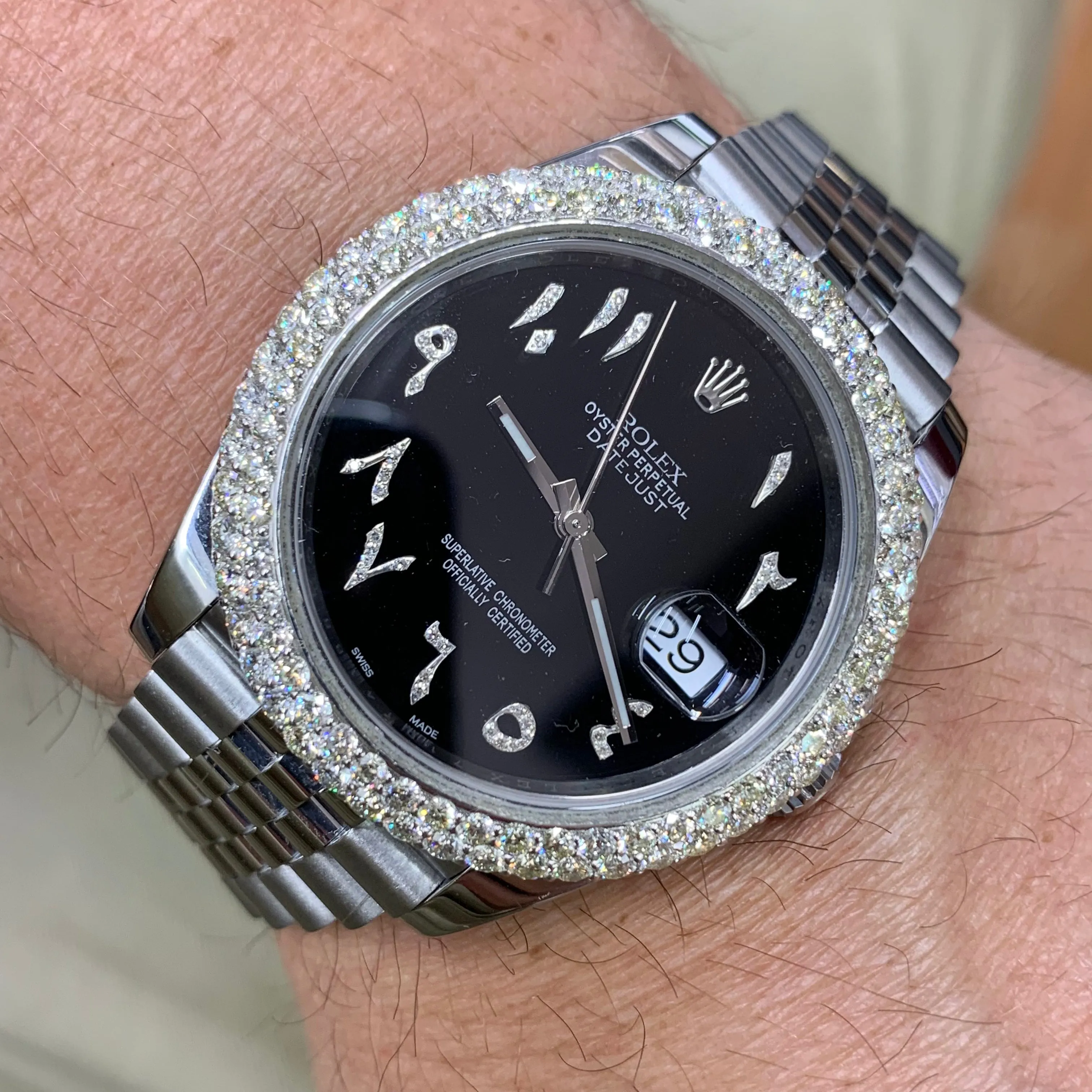 5.50ct Diamond 41mm Rolex Datejust 2 Watch with Stainless Steel Jubilee Bracelet (flower setting, custom Arabic numerals dial)