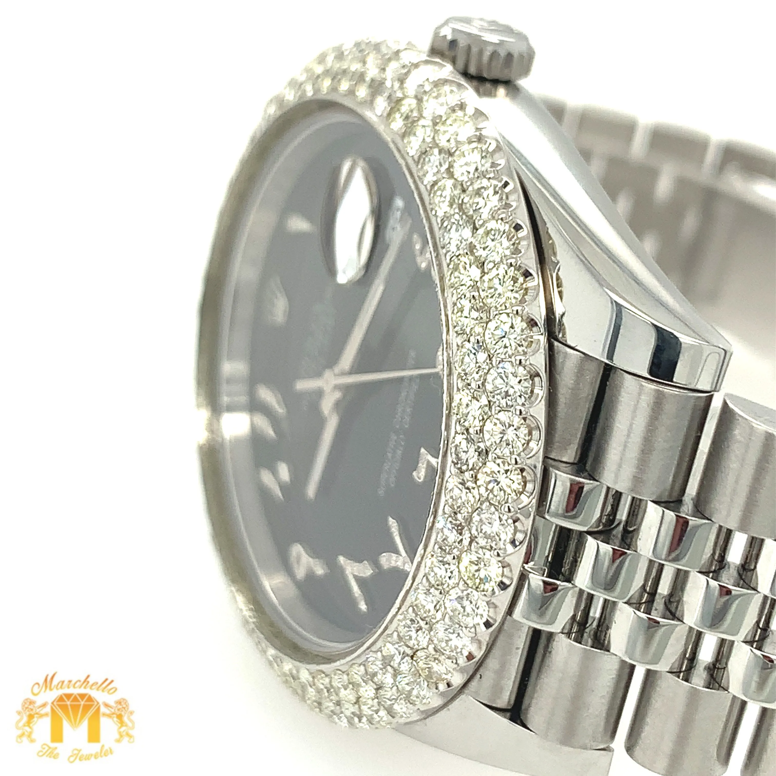 5.50ct Diamond 41mm Rolex Datejust 2 Watch with Stainless Steel Jubilee Bracelet (flower setting, custom Arabic numerals dial)