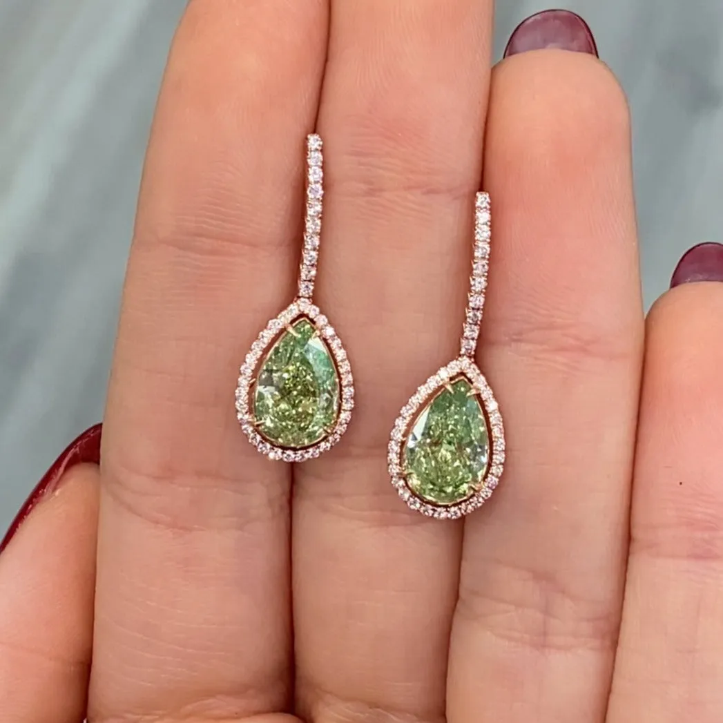 5ct Green Pear Drop Diamond Earrings