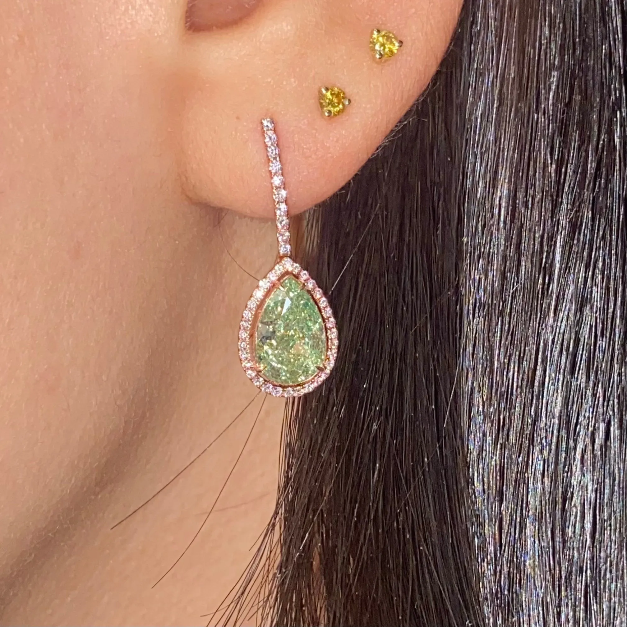 5ct Green Pear Drop Diamond Earrings