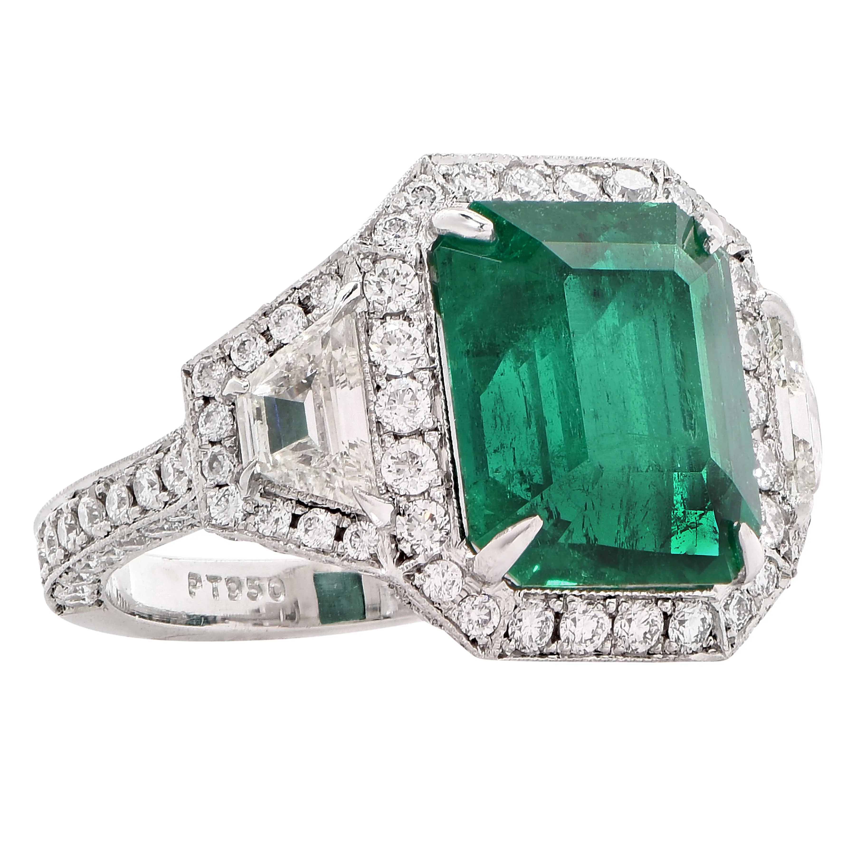 6.10 Carat AGL Graded Untreated Colombian Emerald Diamond Platinum Ring