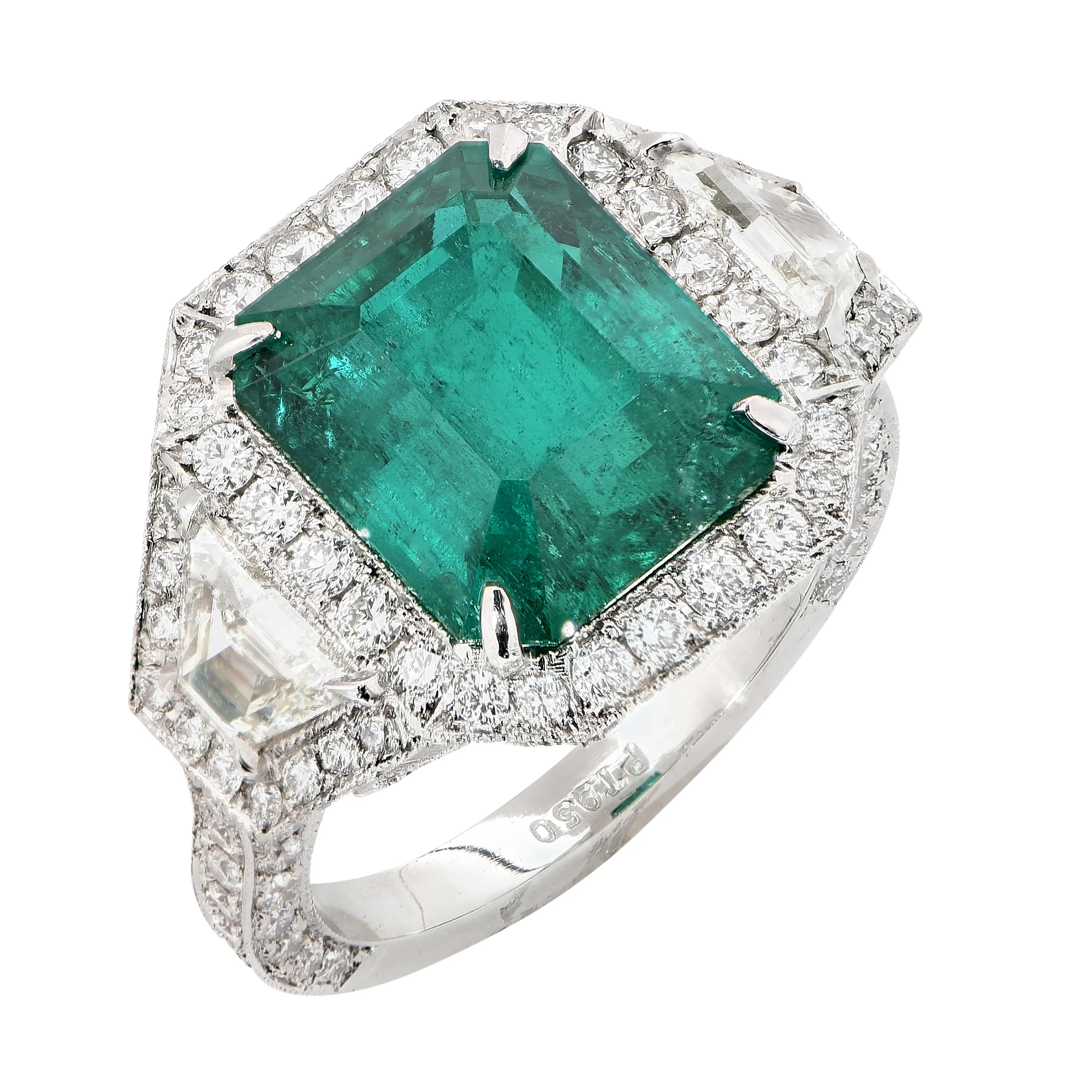 6.10 Carat AGL Graded Untreated Colombian Emerald Diamond Platinum Ring