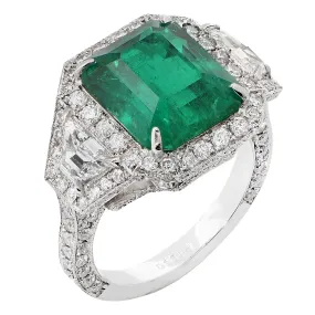 6.10 Carat AGL Graded Untreated Colombian Emerald Diamond Platinum Ring