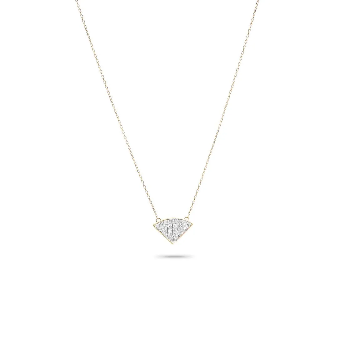 ADINA - Tiny Pave Folded Fan Necklace- 14K
