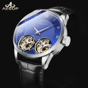 AESOP AAA   Real Double Tourbillon Movement Men&#39;s Mechanical Watches Original Brand Men&#39;s Watch Luxury Sapphire Waterproof Clock