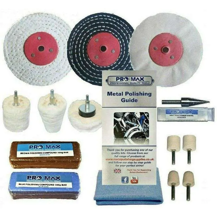 Alloy Wheel Metal Polishing Kit Fits Drill 14pc - 4" x 1/2" Pro-Max