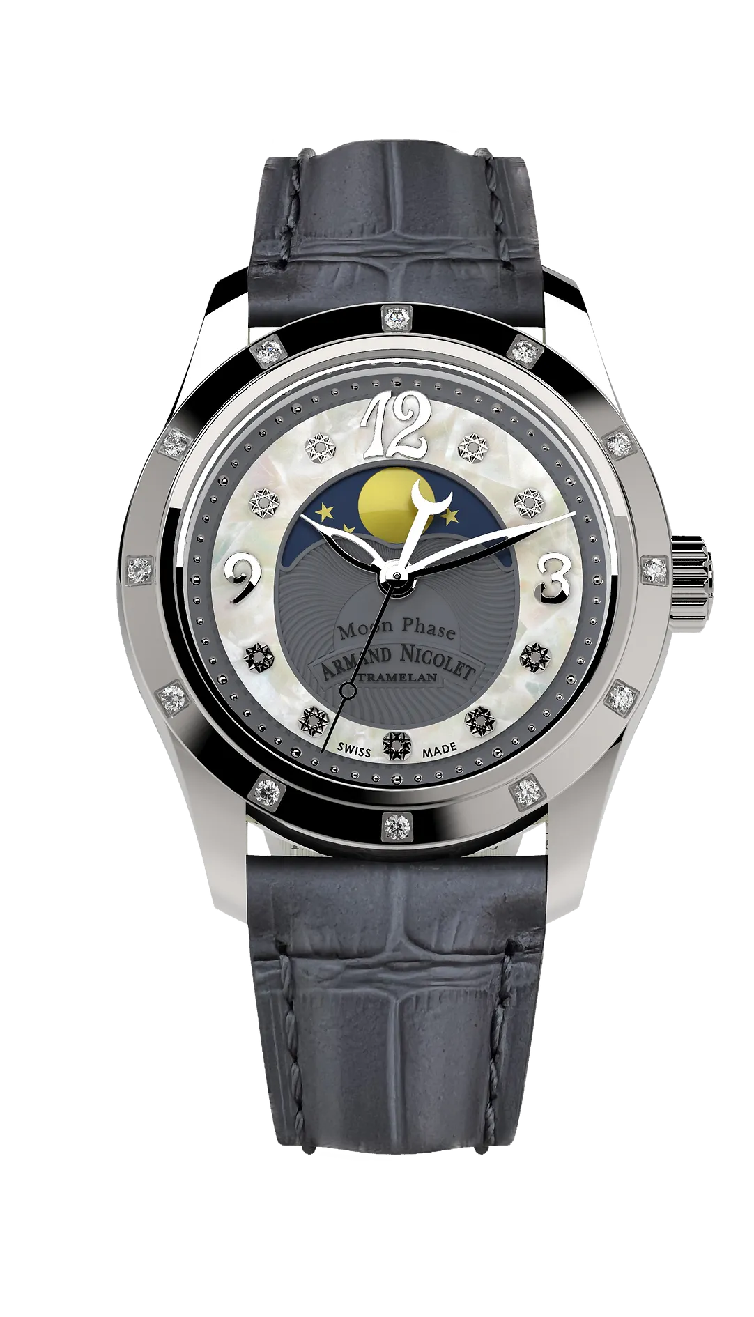 Armand Nicolet Ladies Watch M03 Moonphase 34mm Grey Silver A151RAA-GN-P882GR8