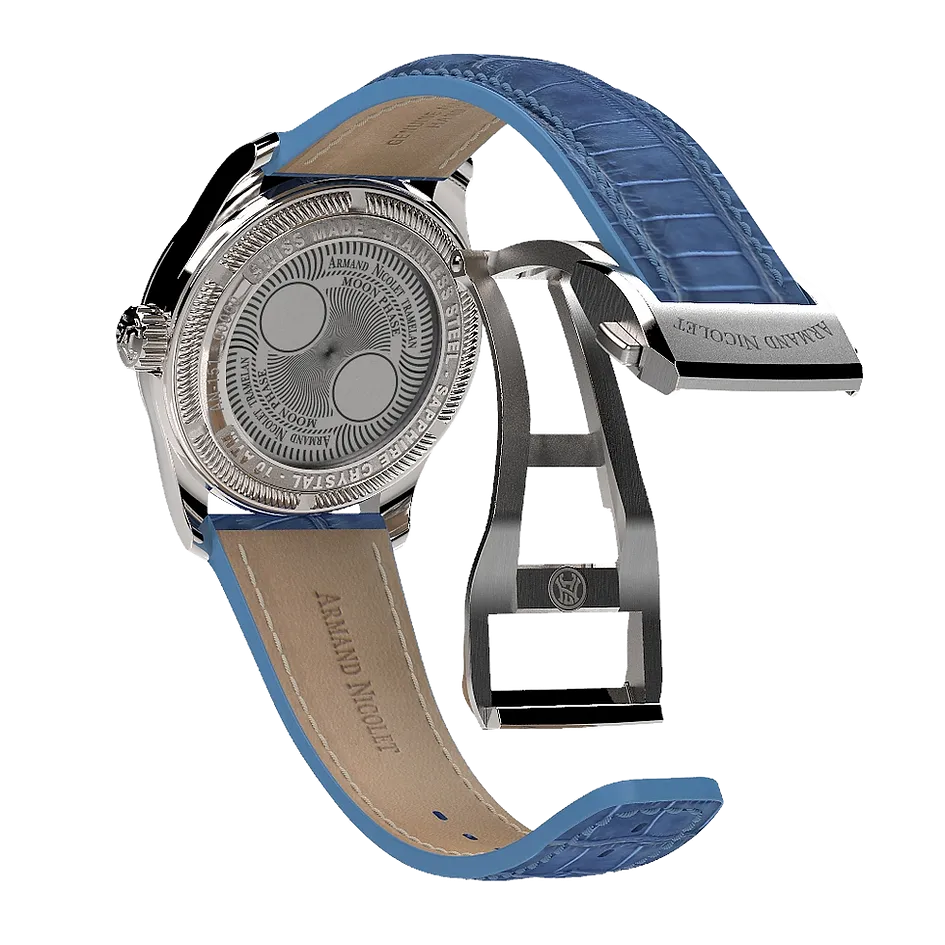 Armand Nicolet Ladies Watch M03 Moonphase 34mm Silver Blue A151TAA-AK-P882LV8