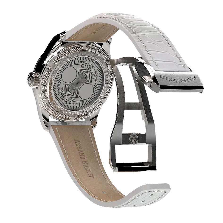 Armand Nicolet Ladies Watch M03 Moonphase 34mm Silver White A151RAA-AN-P882BC8