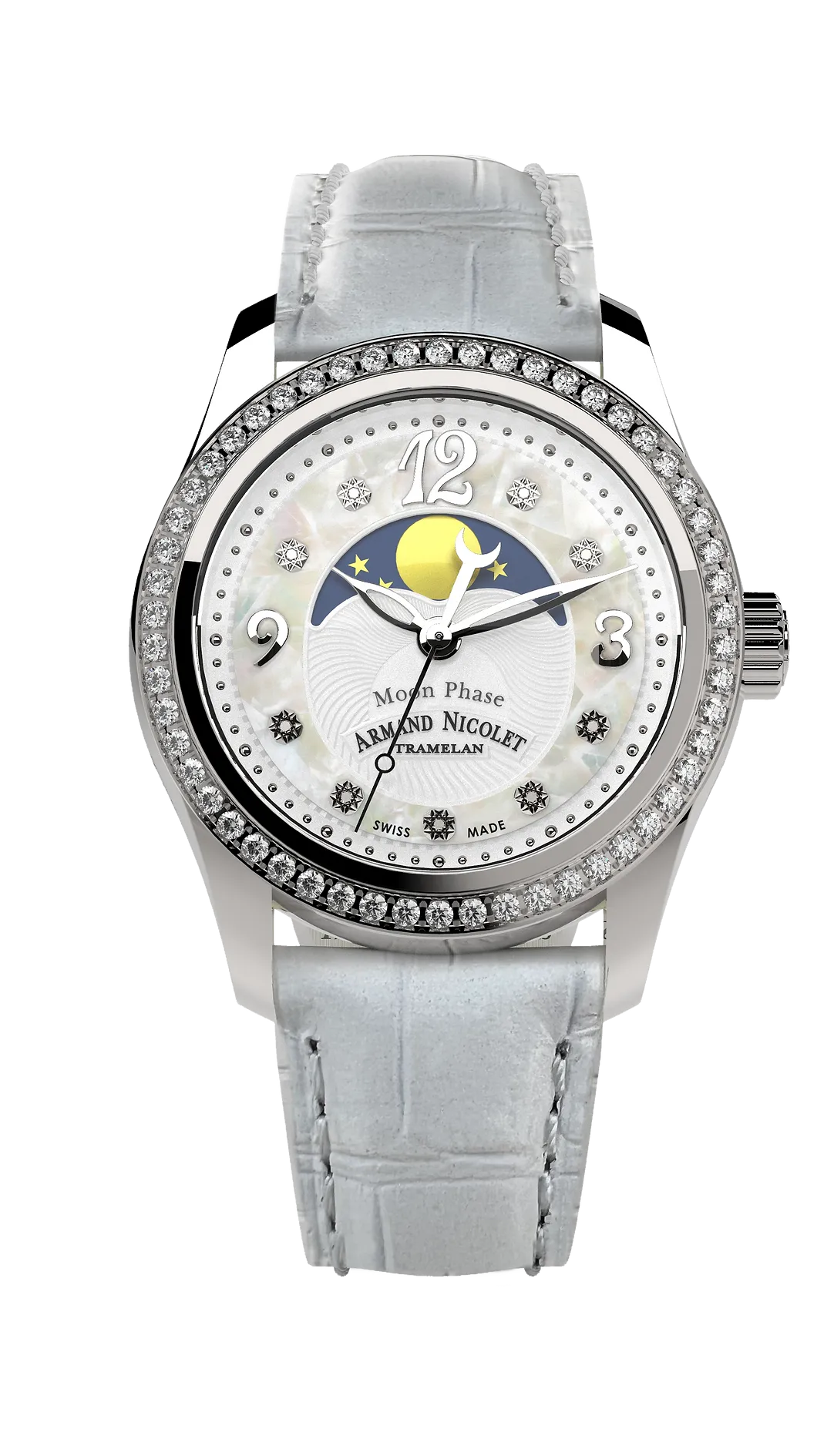 Armand Nicolet Ladies Watch M03 Moonphase 34mm Silver White A151TAA-AN-P882BC8