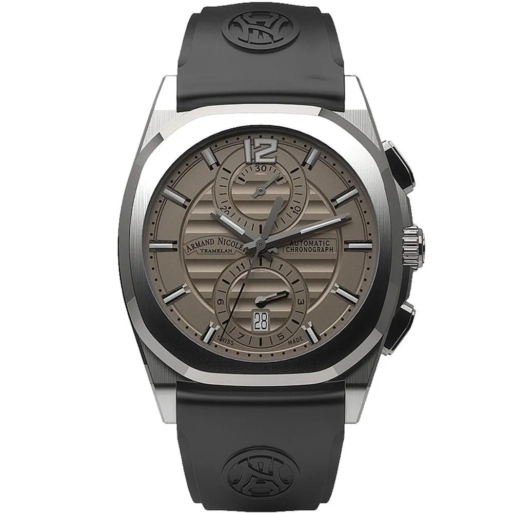 Armand Nicolet Men's Chronograph Watch J09-3 Black Rubber Grey A668AAA-GR-GG4710N