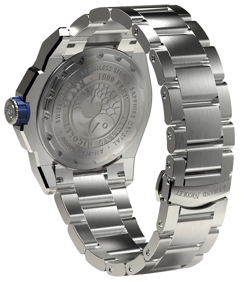 Armand Nicolet Men's Watch JS9 Date 44mm Blue Silver A480AGU-AG-MA4480AA