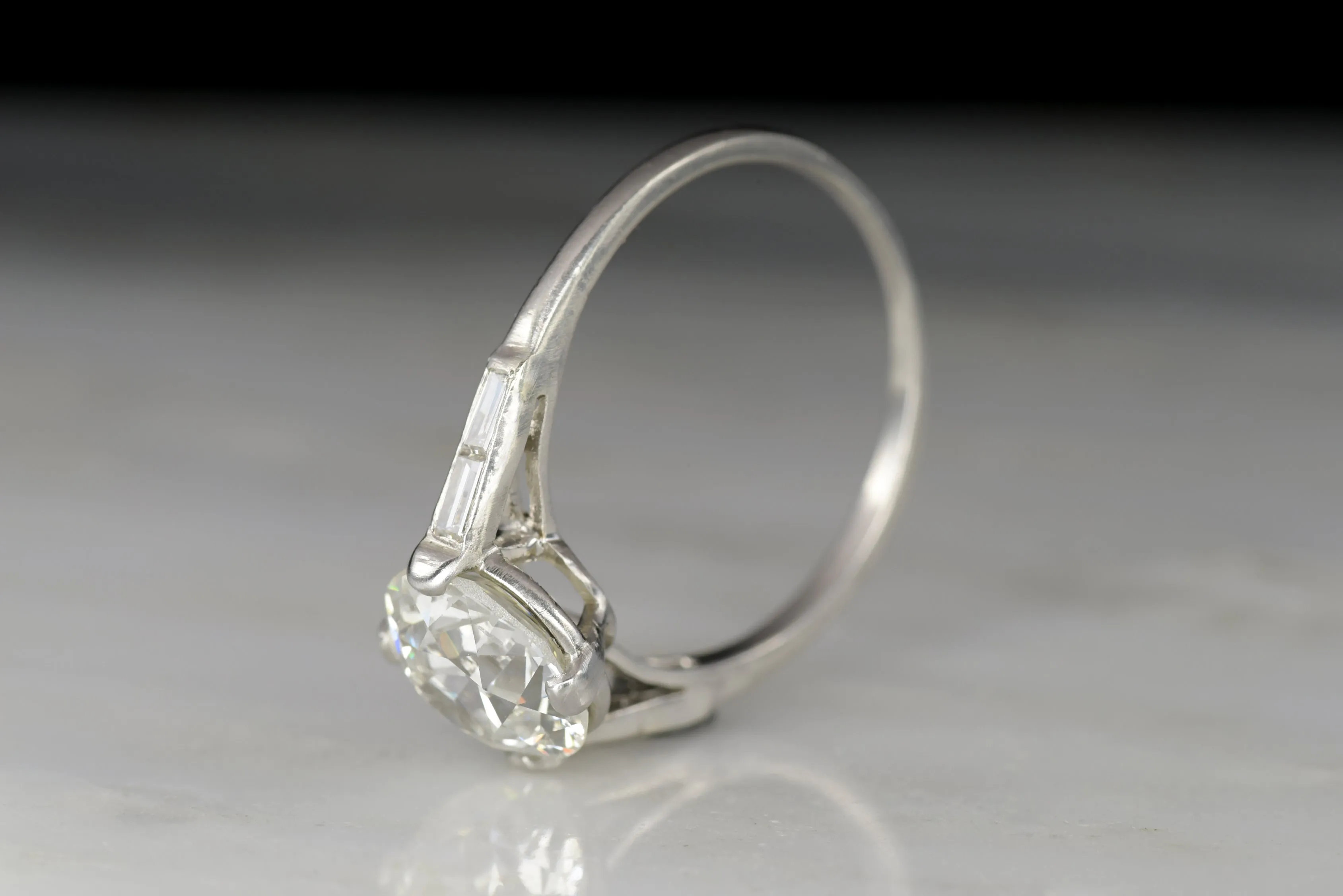 Art Deco/Mid-Century Engagement Ring with a GIA 2.08 Old European Cut Diamond Center