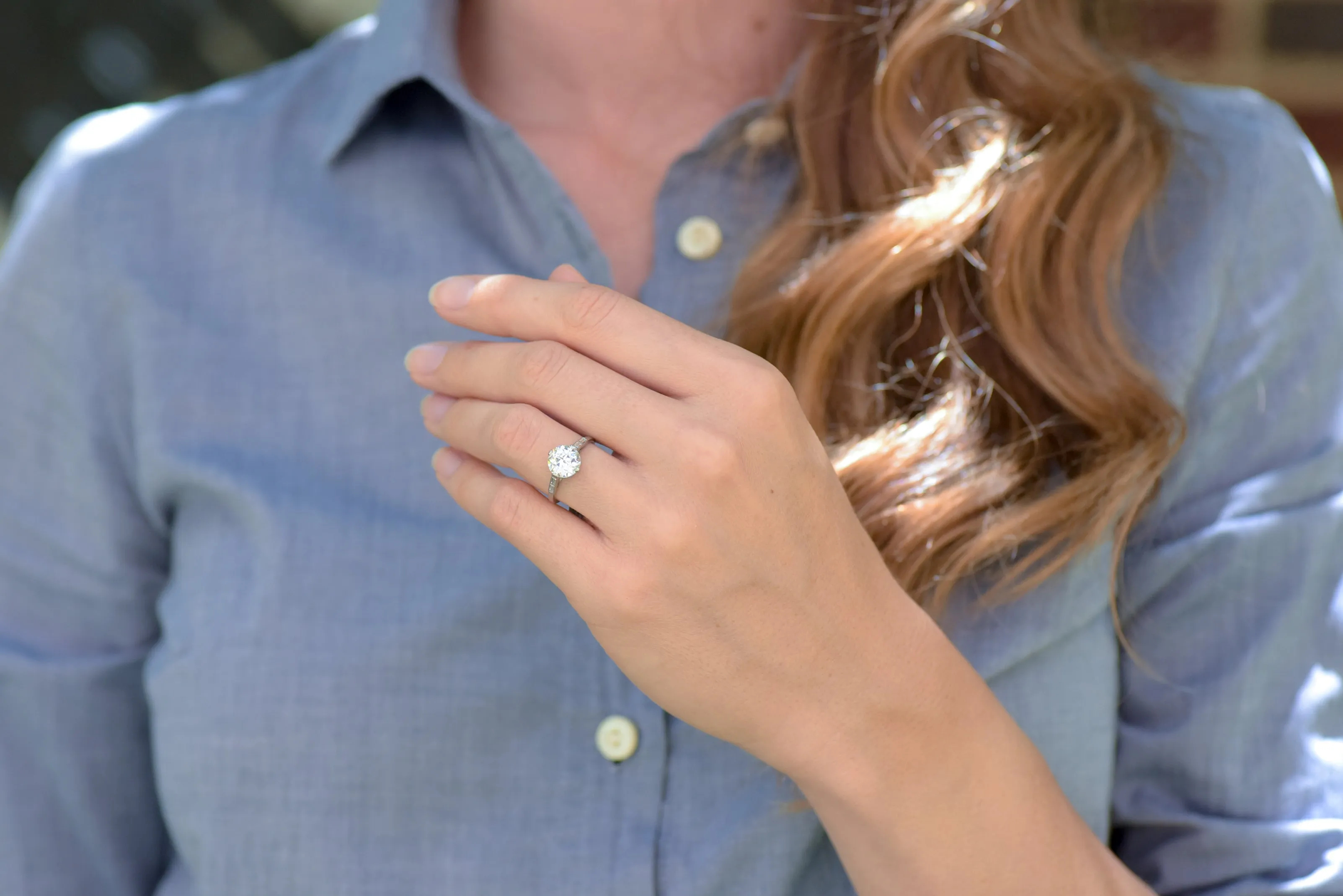 Art Deco/Mid-Century Engagement Ring with a GIA 2.08 Old European Cut Diamond Center