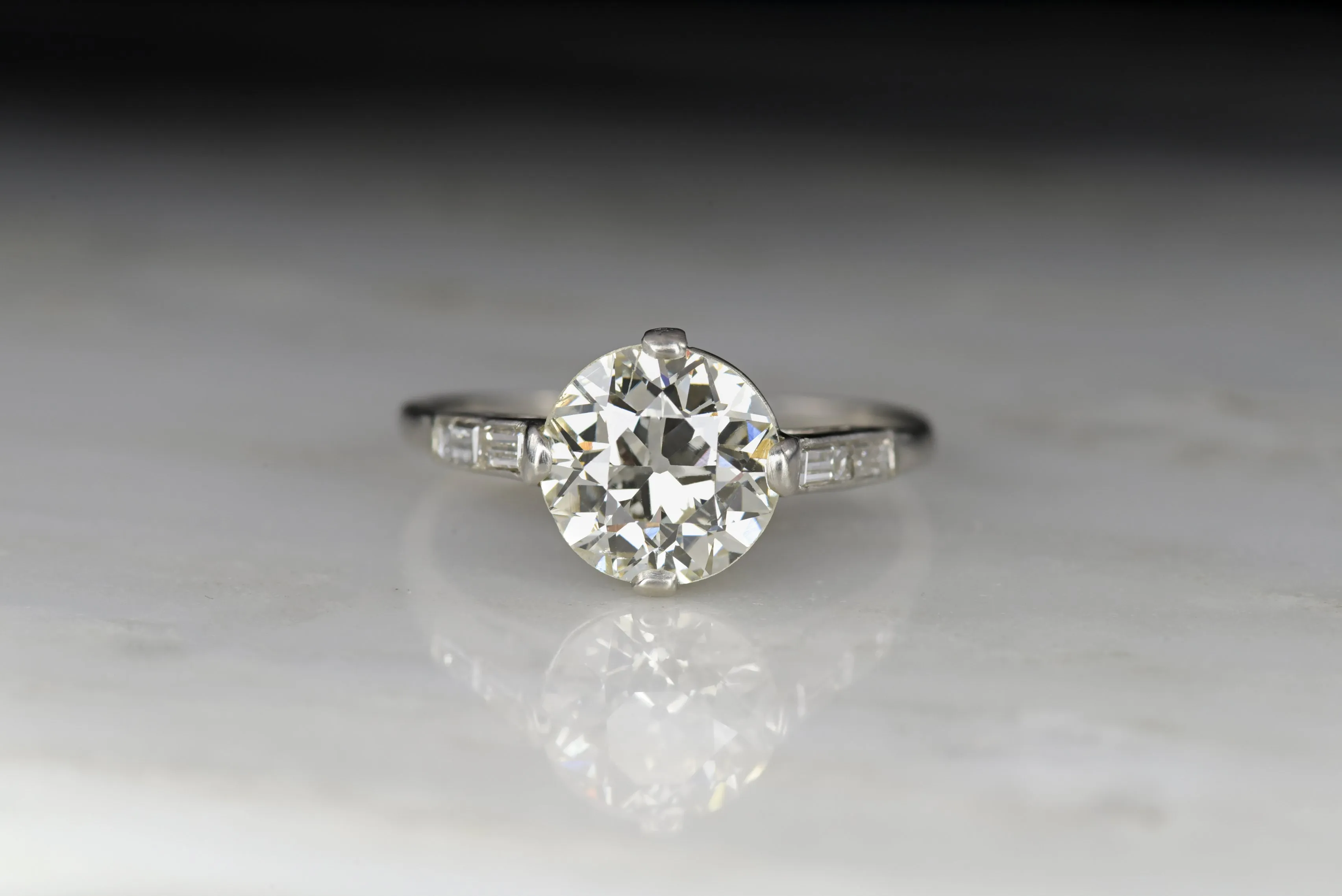 Art Deco/Mid-Century Engagement Ring with a GIA 2.08 Old European Cut Diamond Center
