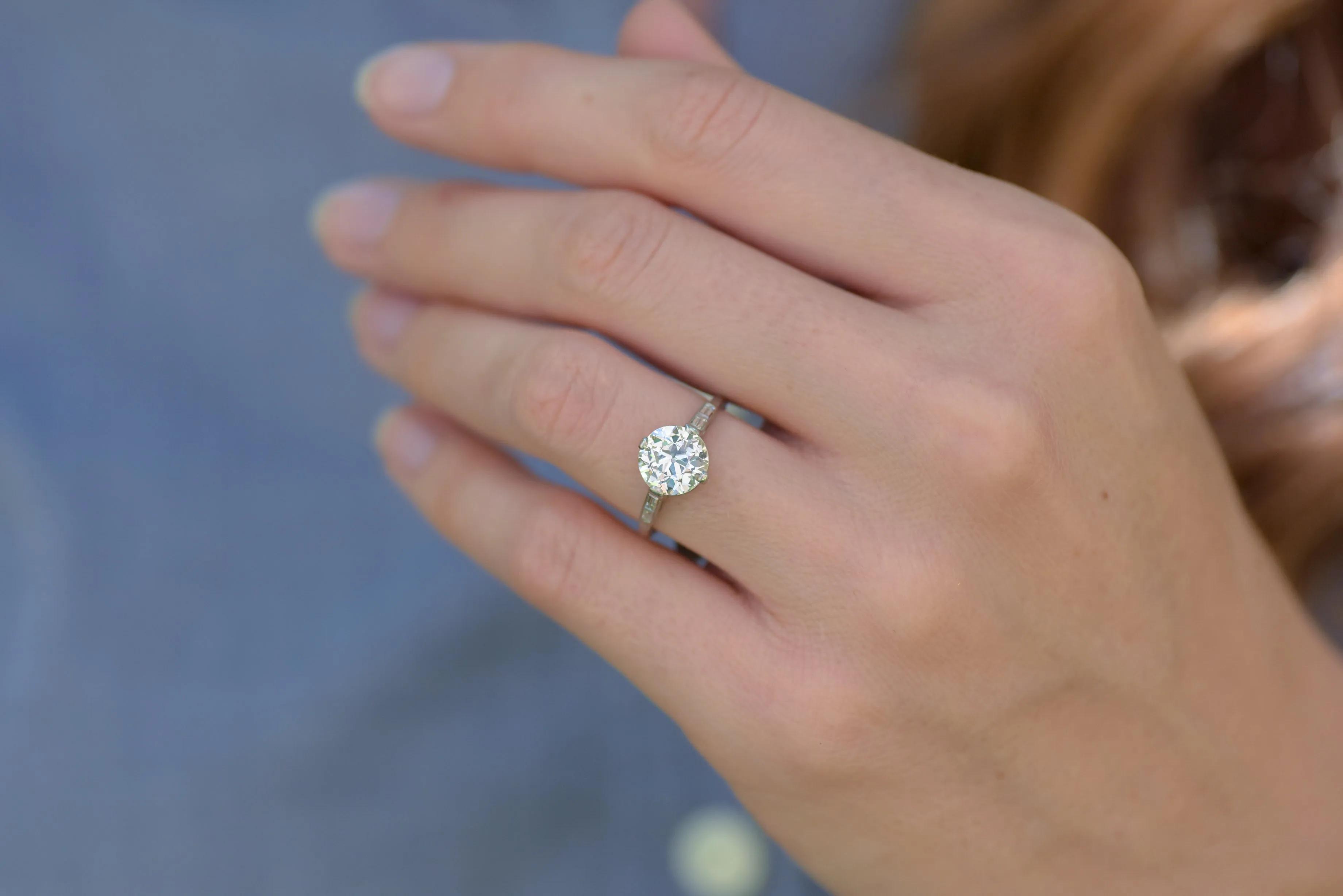 Art Deco/Mid-Century Engagement Ring with a GIA 2.08 Old European Cut Diamond Center