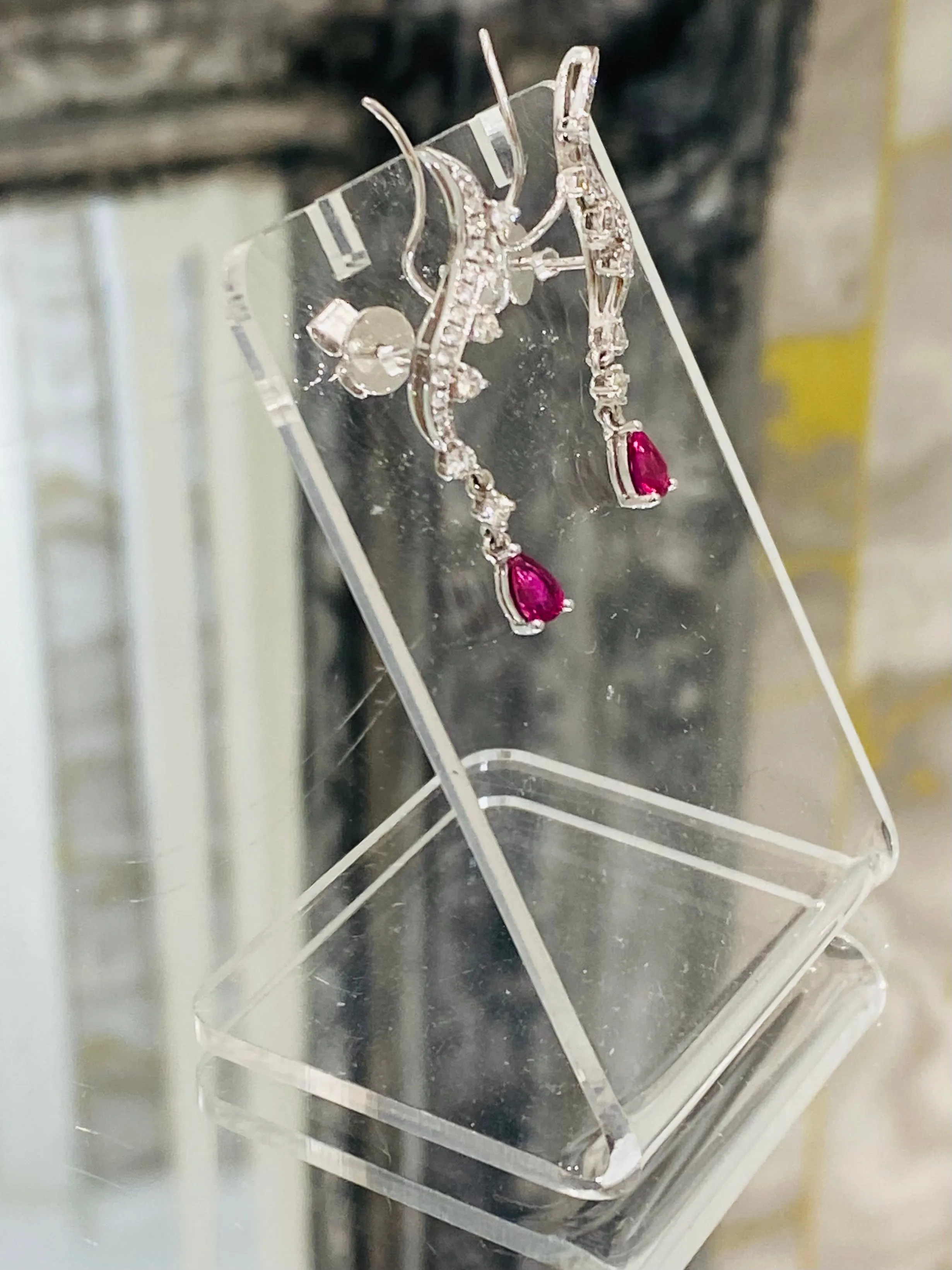 Aureliean Lover's Ruby & Diamond Ear Climbers In 18k White Gold