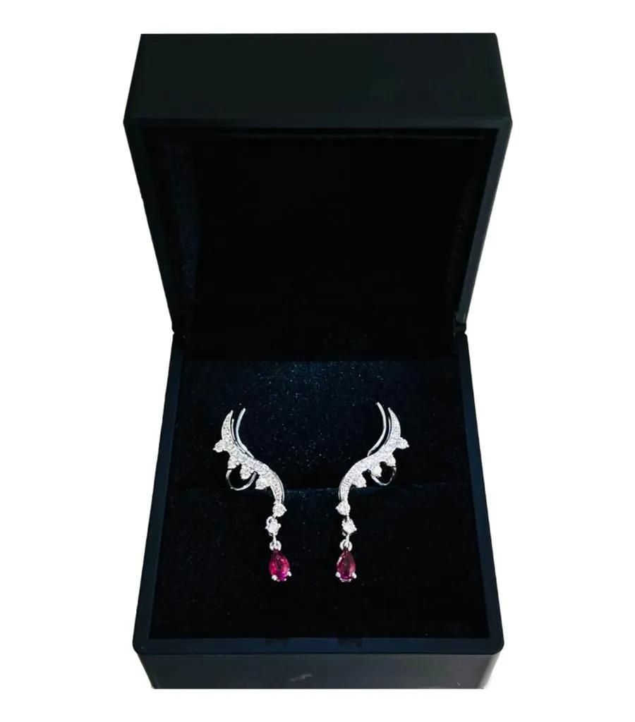 Aureliean Lover's Ruby & Diamond Ear Climbers In 18k White Gold