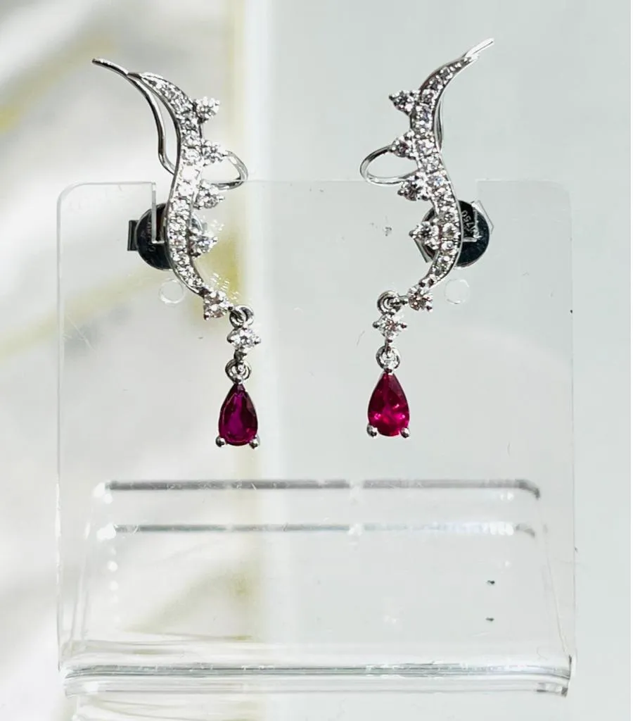 Aureliean Lover's Ruby & Diamond Ear Climbers In 18k White Gold