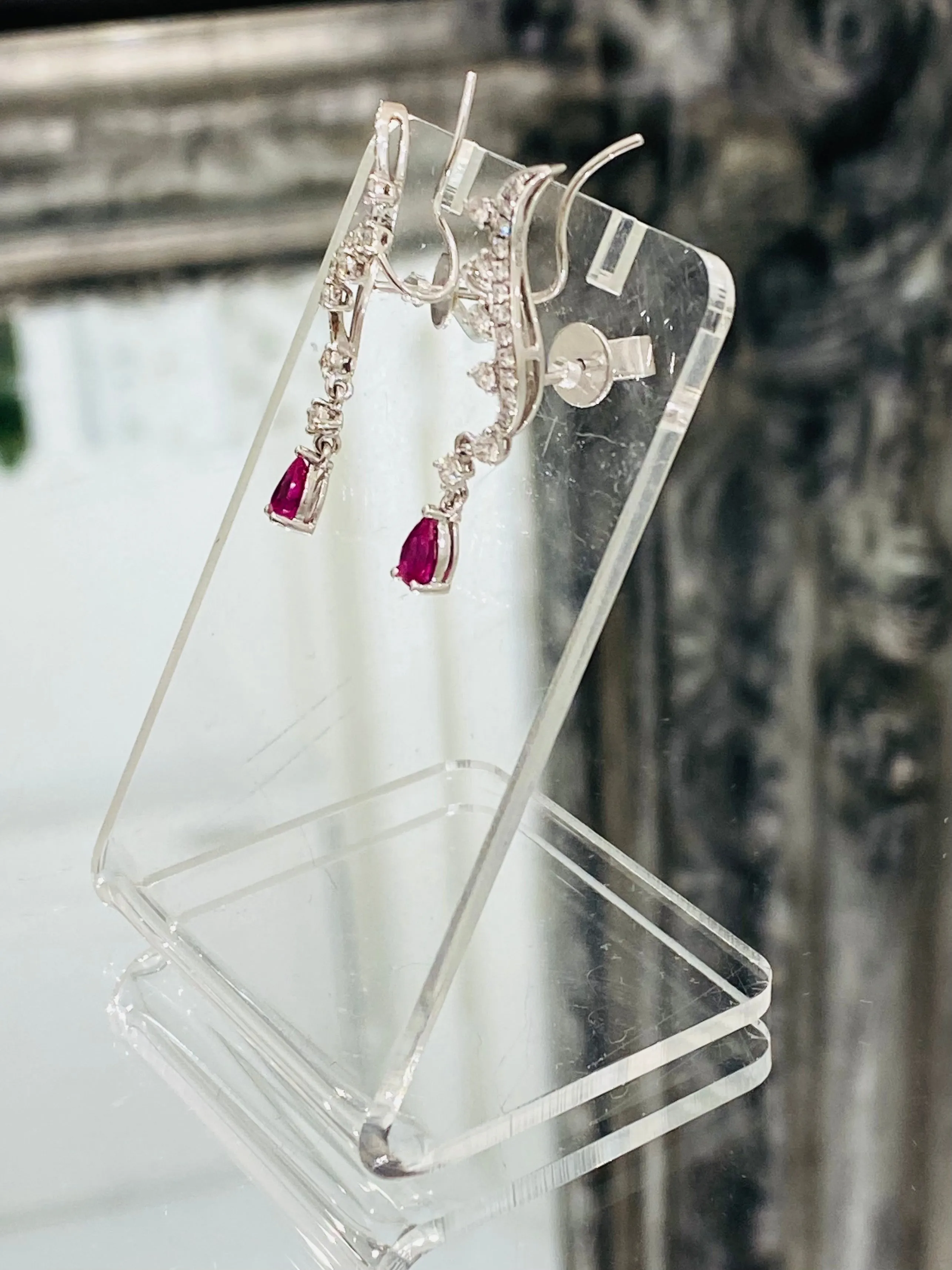 Aureliean Lover's Ruby & Diamond Ear Climbers In 18k White Gold