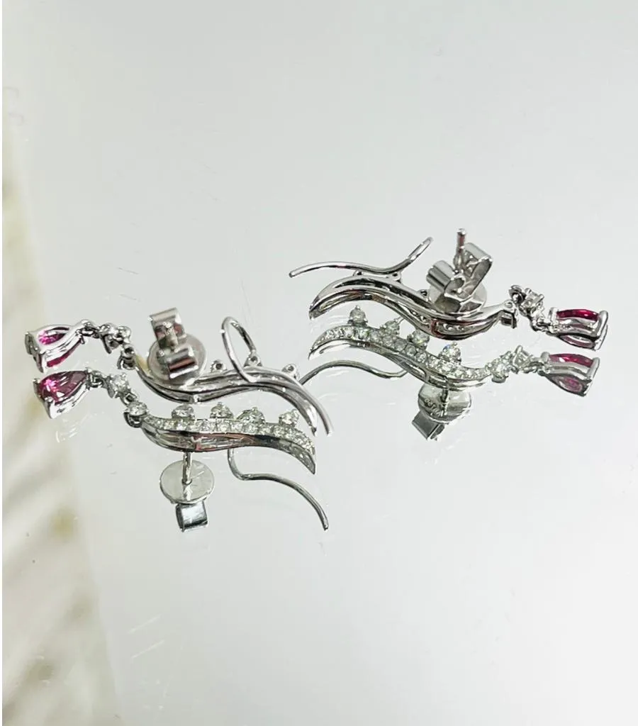 Aureliean Lover's Ruby & Diamond Ear Climbers In 18k White Gold