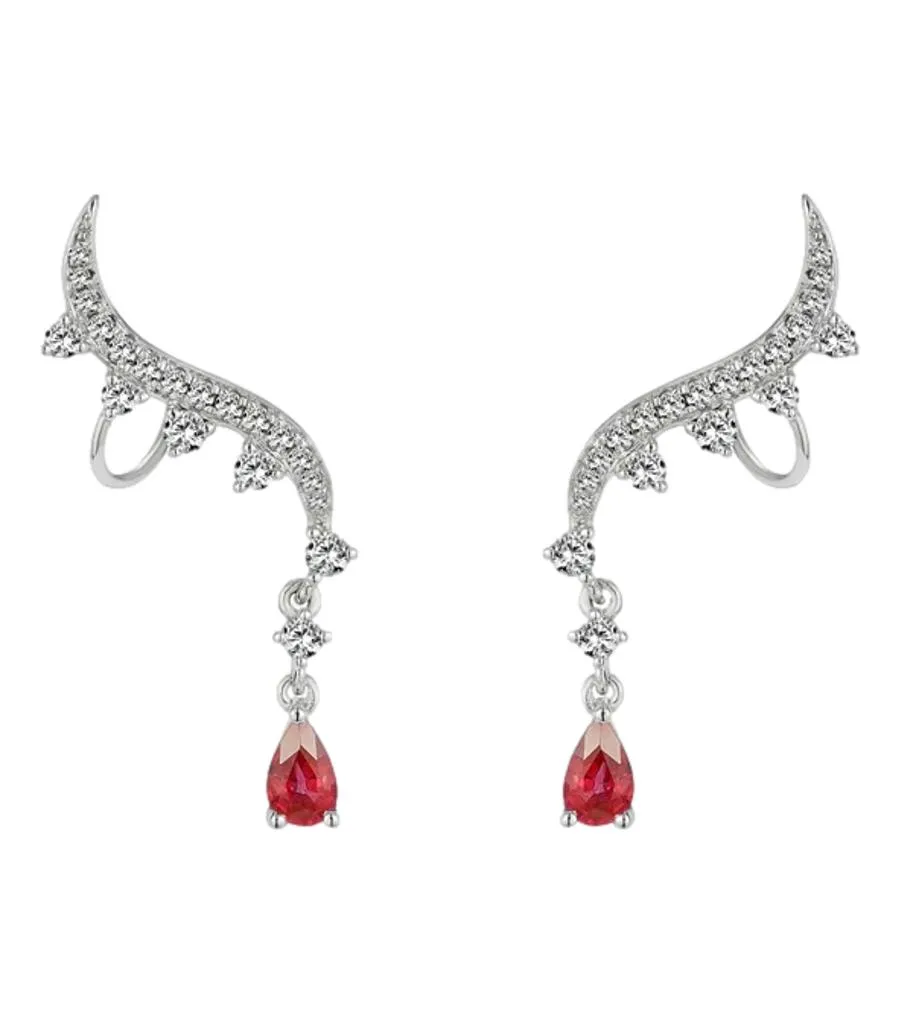 Aureliean Lover's Ruby & Diamond Ear Climbers In 18k White Gold